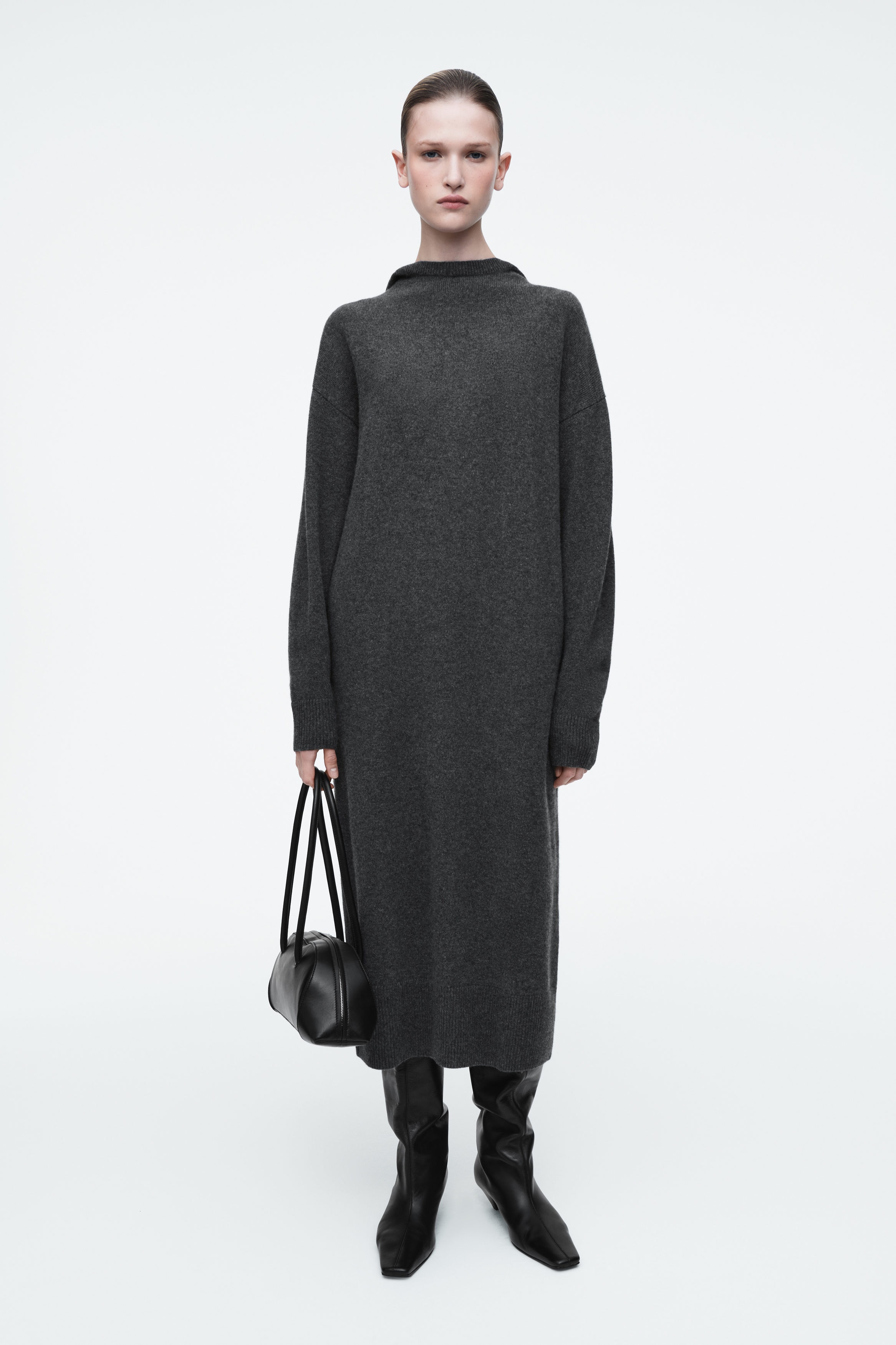 【Rest&Recreation】25SS/韓国人気 ★ HOOD MAXI DRESS ★ HOODED MERINO WOOL MAXI DRESS - DARK GRAY | COS