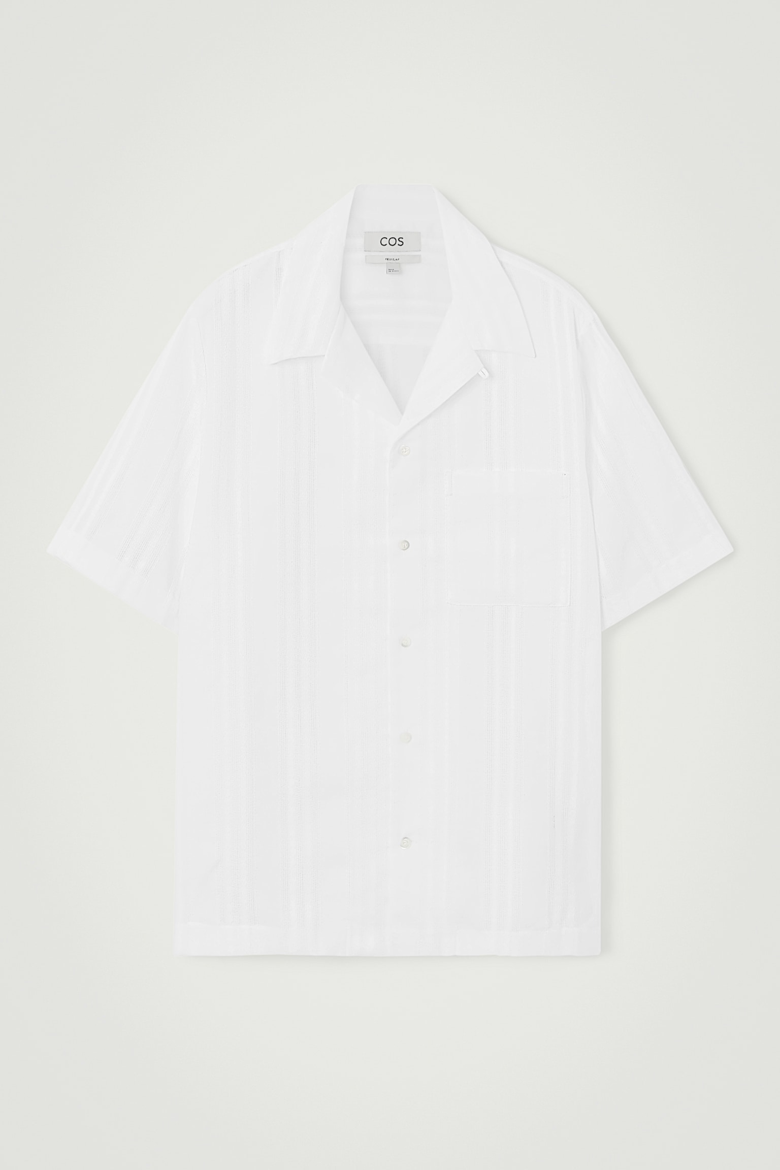 RELAXED STRIPE-JACQUARD COTTON SHORT-SLEEVED SHIRT - WHITE/NAVY BLUE