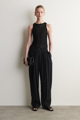 DRAPED PLEATED STRAIGHT-LEG PANTS — BLACK 1