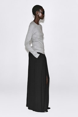 SLIM RIBBED COTTON LONG-SLEEVED TOP — GRAY MÉLANGE 4