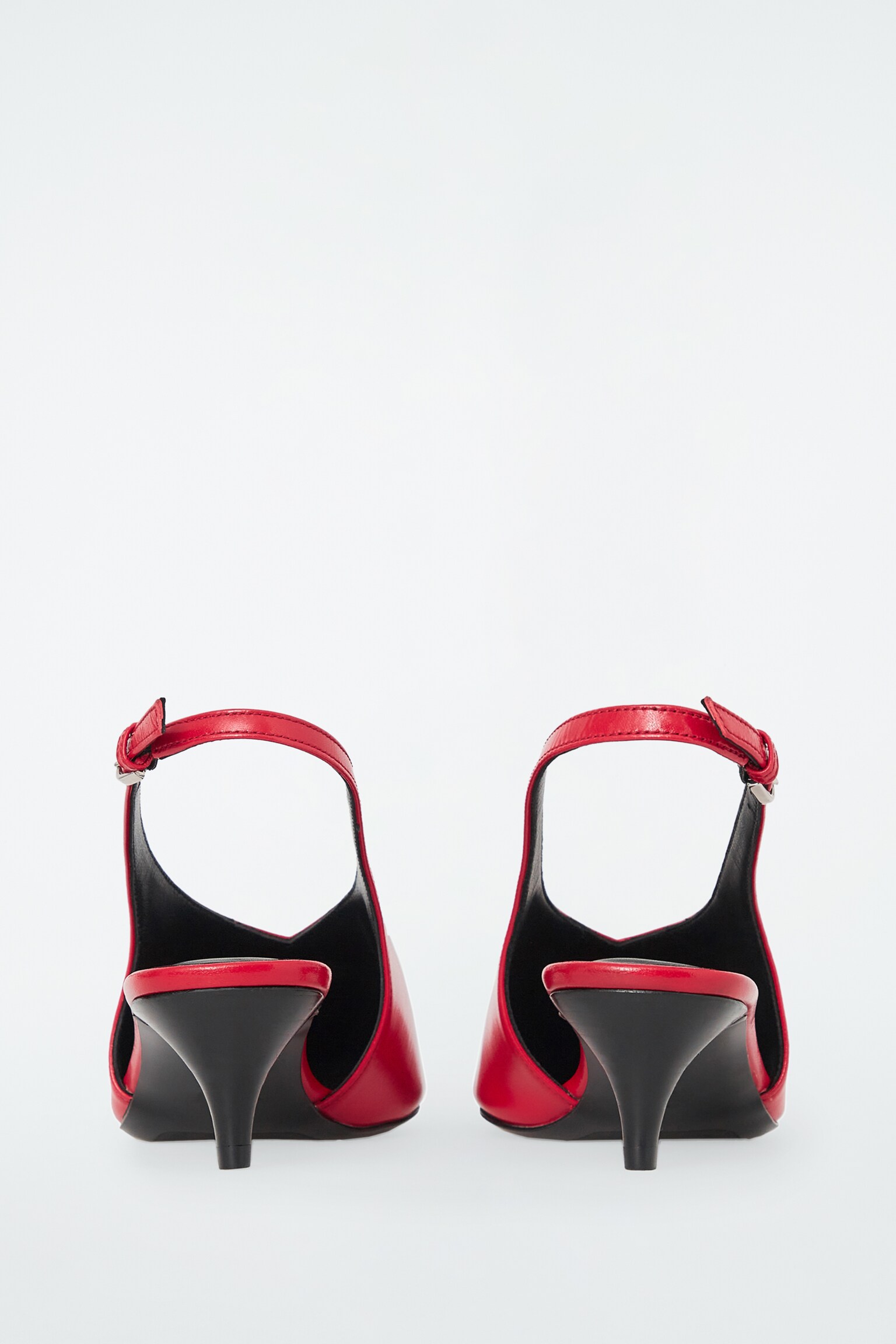 POINTED LEATHER SLINGBACK KITTEN HEELS - RED/SILVER - 2