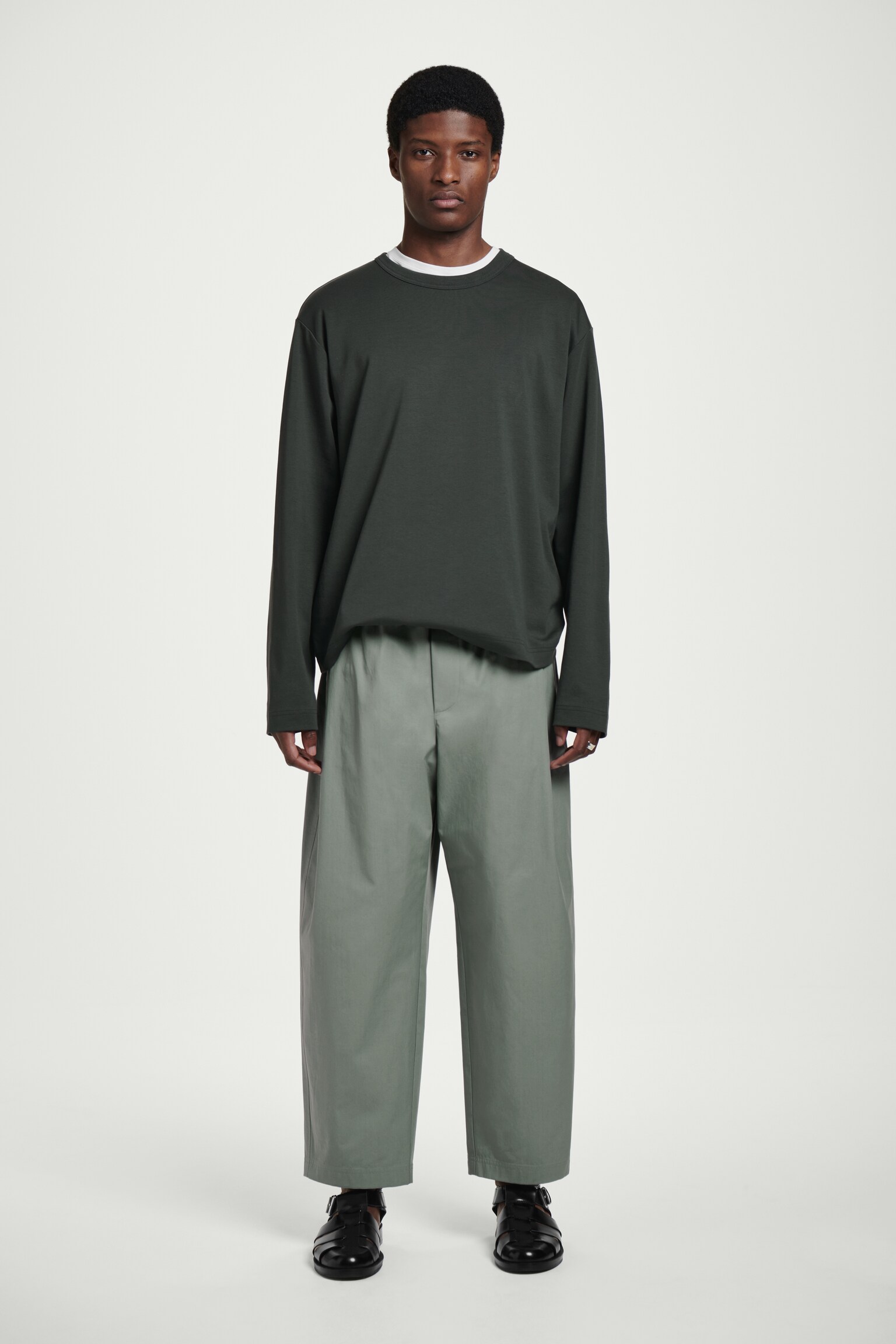 PANTALON COURT LARGE À TAILLE ÉLASTIQUÉE - VERT/TAUPE - 1