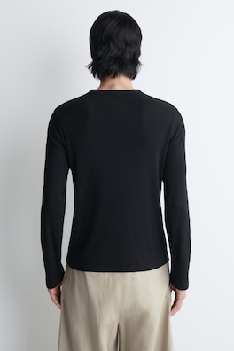 SLIM RIBBED COTTON LONG-SLEEVED T-SHIRT — BLACK 4