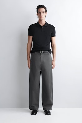 SLIM RIBBED COTTON POLO SHIRT — BLACK 2