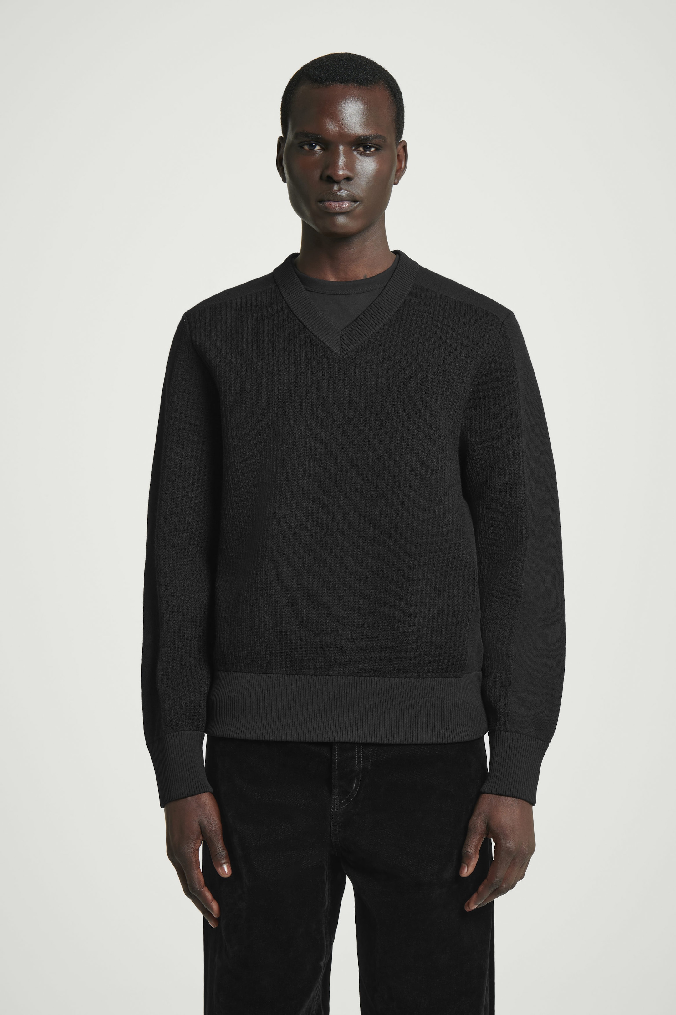 PANELLED WOOL V-NECK JUMPER