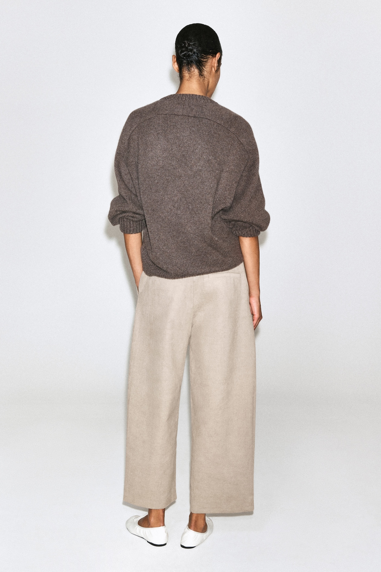 CORDUROY BARREL-LEG PANTS — BEIGE