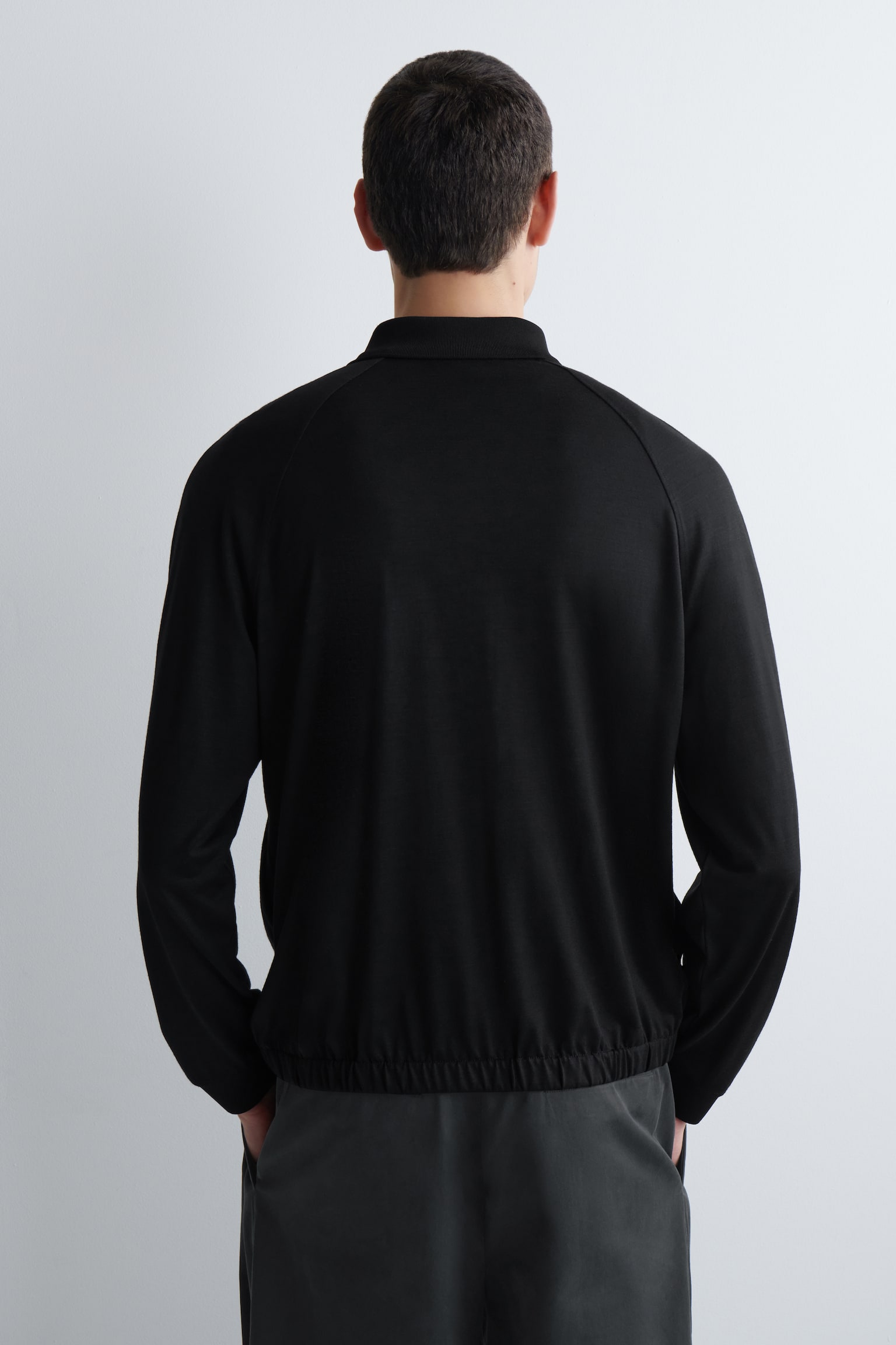 WOOL-JERSEY BOMBER JACKET - שחור - 3