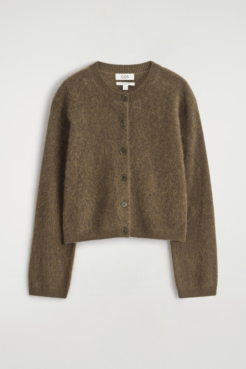 Cos Brushed-cashmere Cardigan In Green