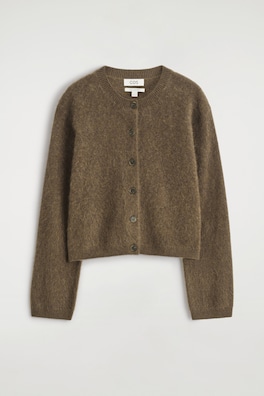 BRUSHED PURE CASHMERE CREW-NECK CARDIGAN — KHAKI 2