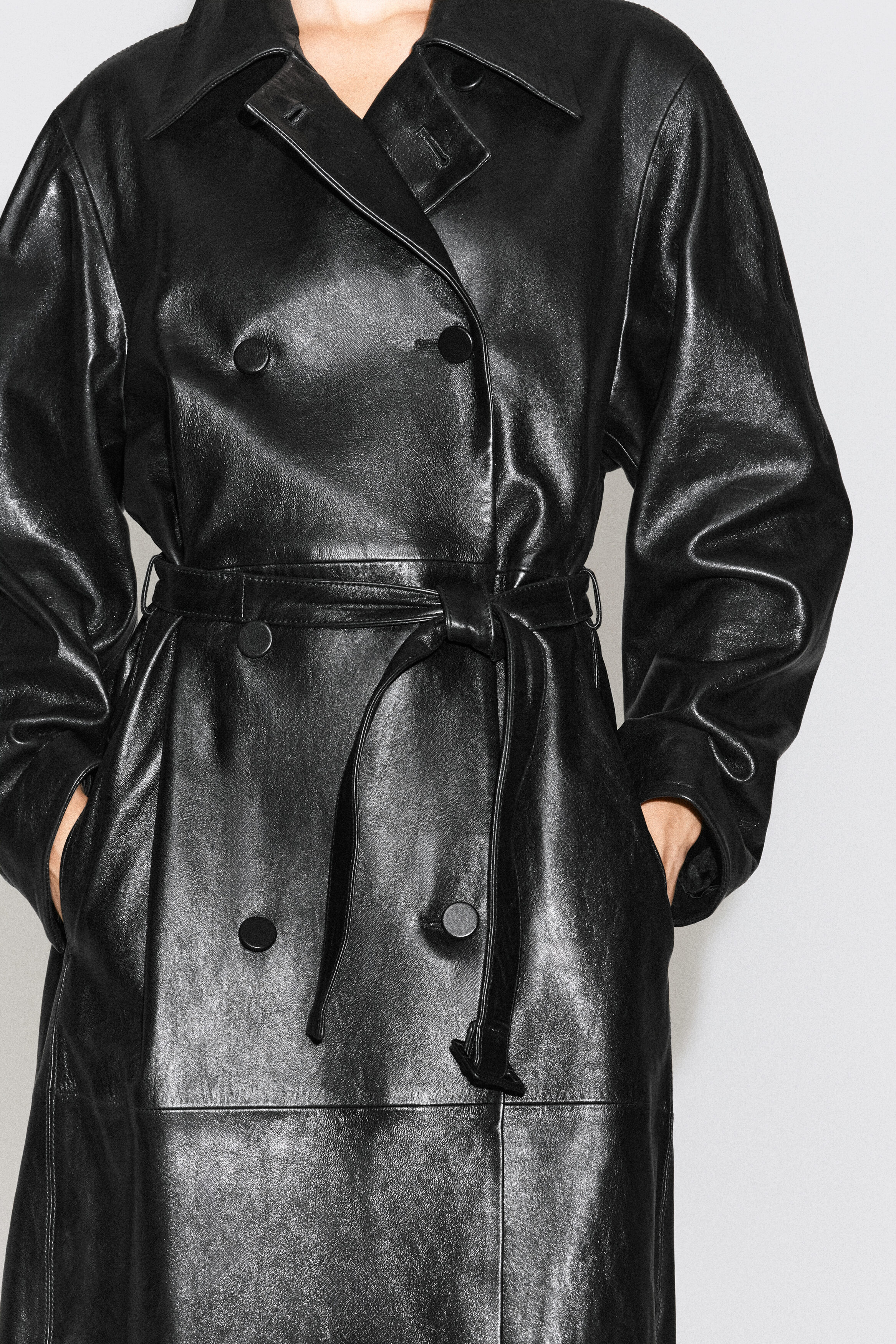 OVERSIZED BELTED LEATHER LONG COAT - BLACK | COS US