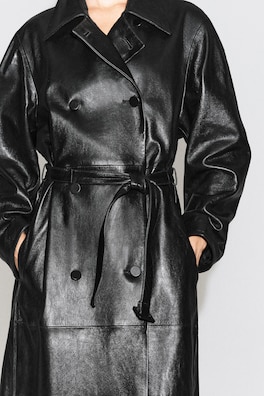 OVERSIZED BELTED LEATHER LONG COAT — BLACK 2