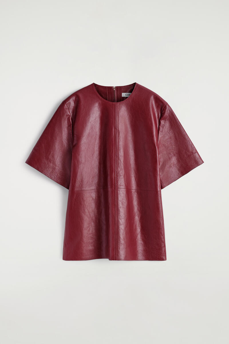 Panelled Textured-Leather T-Shirt