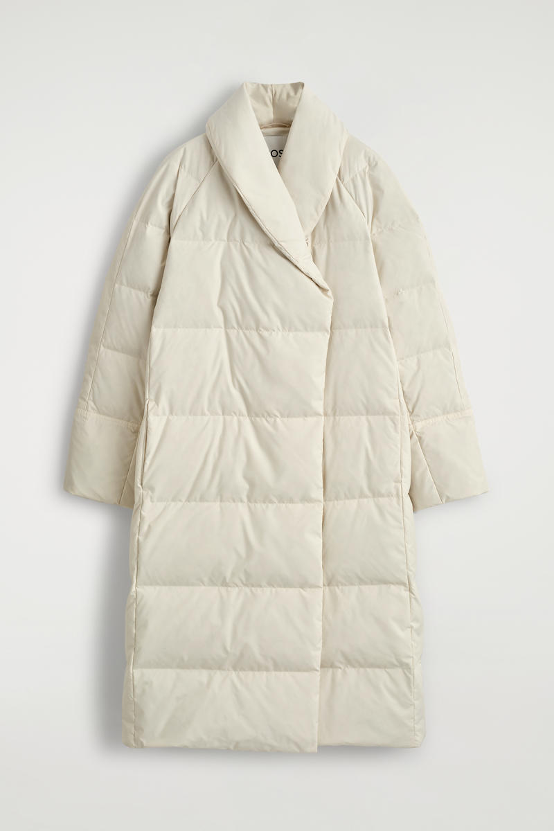 Cos Shawl-collar Quilted Down Long Coat In White