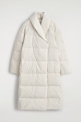 SHAWL-COLLAR QUILTED DOWN LONG COAT — OFF-WHITE 7
