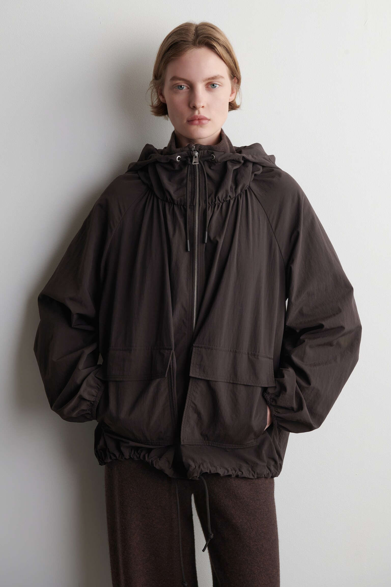 TECHNICAL HOODED PARKA JACKET - DARK BROWN/DARK RED - 6