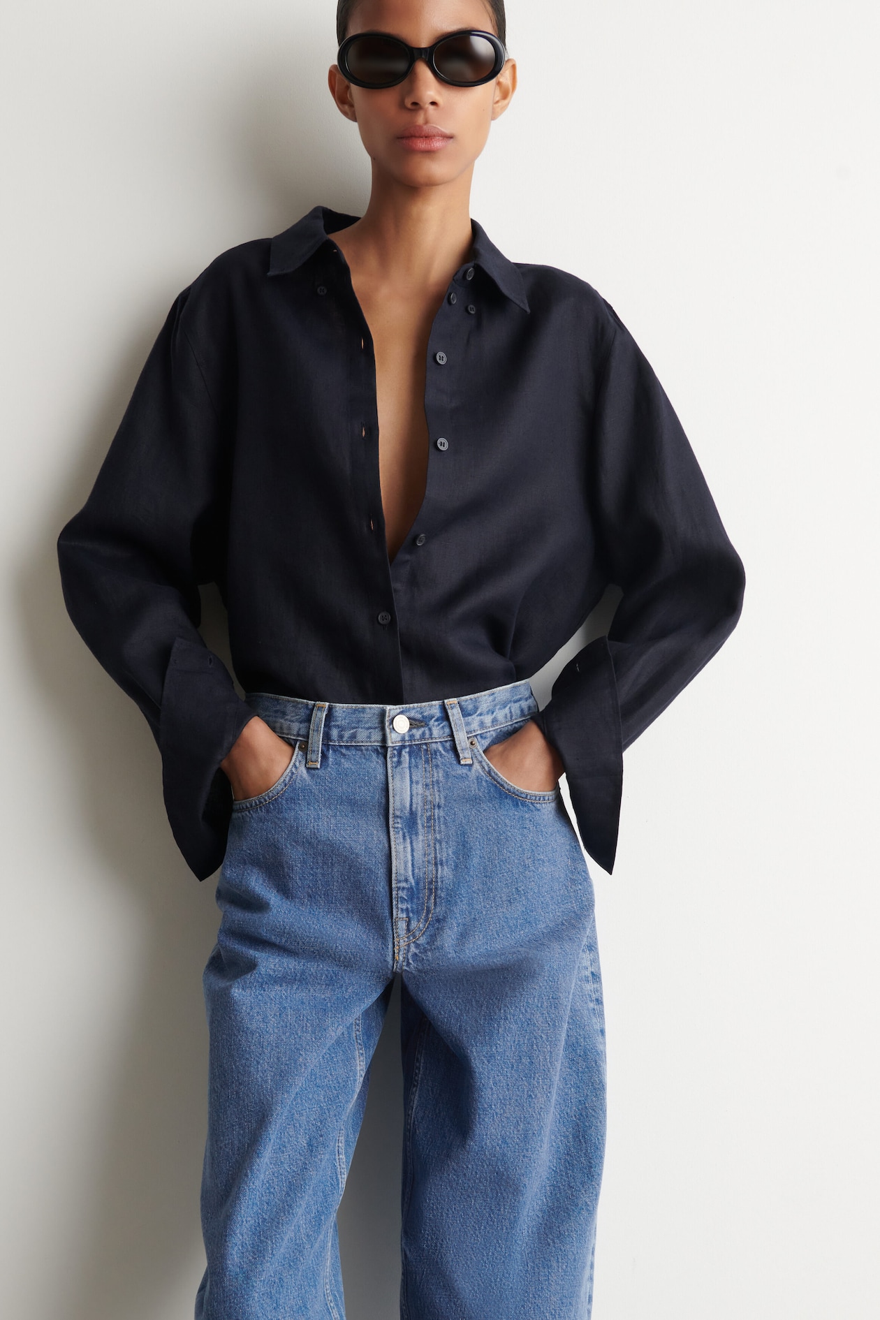 BAY BARREL-LEG JEANS — BLUE