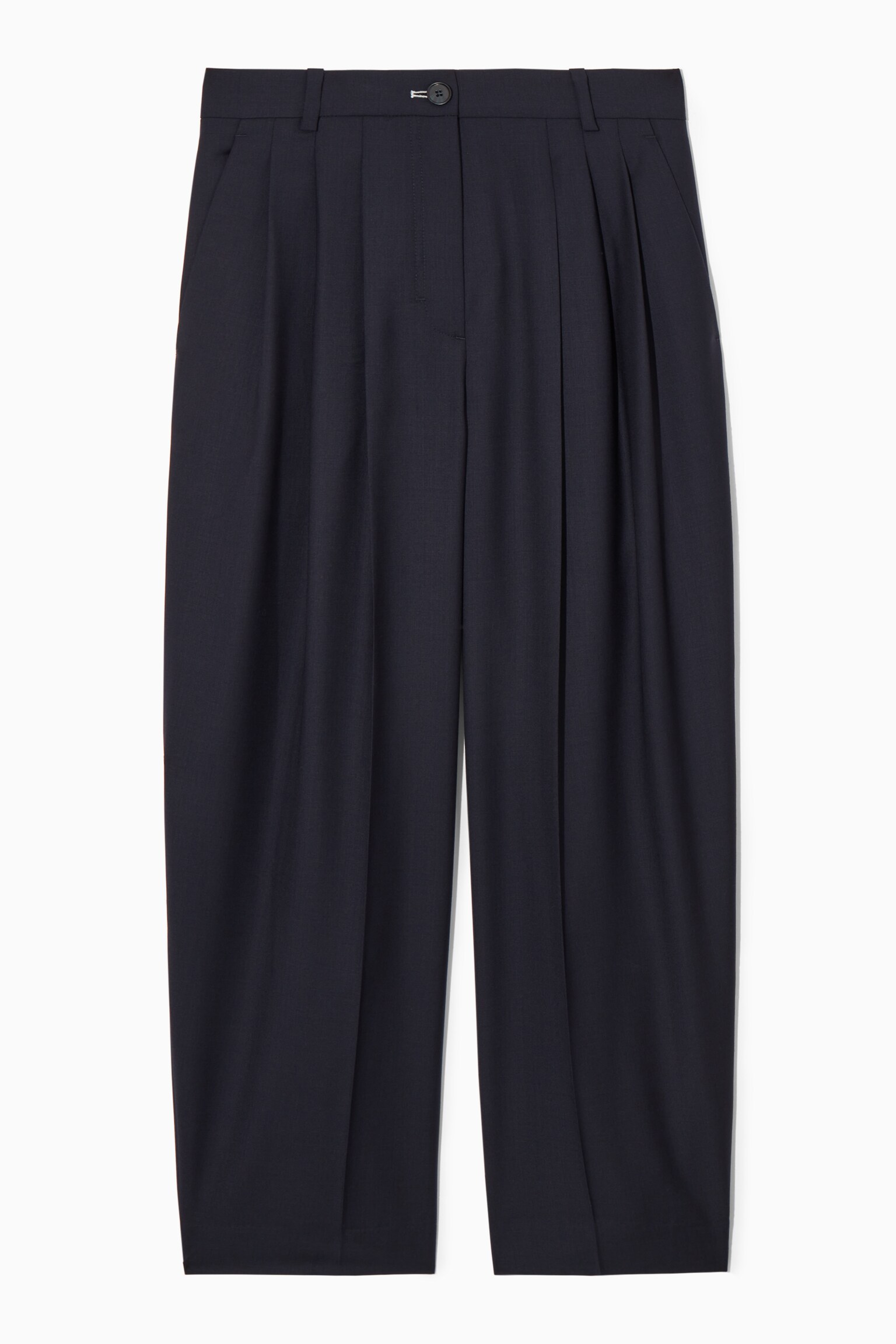 REGULAR WOOL BARREL-LEG TROUSERS - NAVY