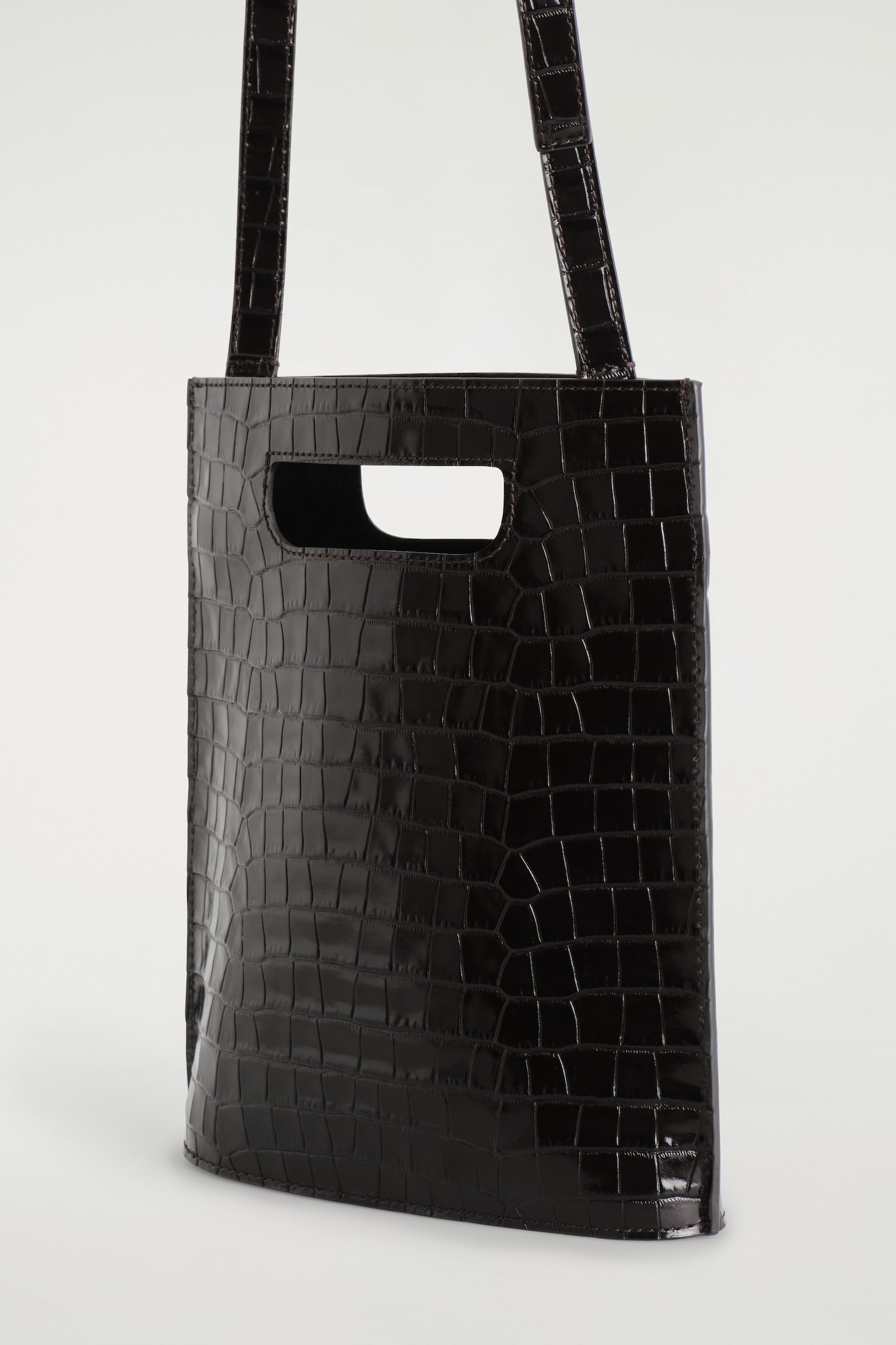 FOLIO MINI BAG - CROC-EMBOSSED LEATHER - BROWN - 5