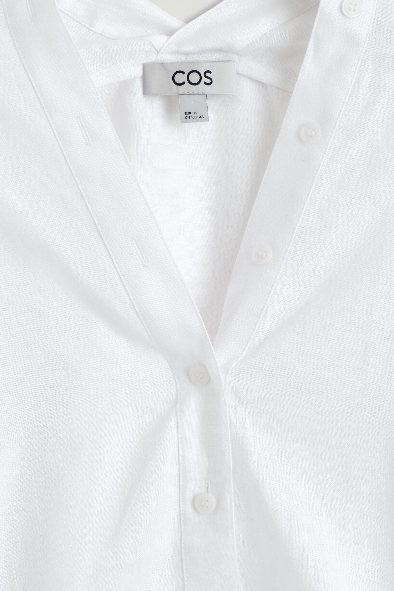 BUTTON-DETAIL LINEN V-NECK SHIRT — WHITE