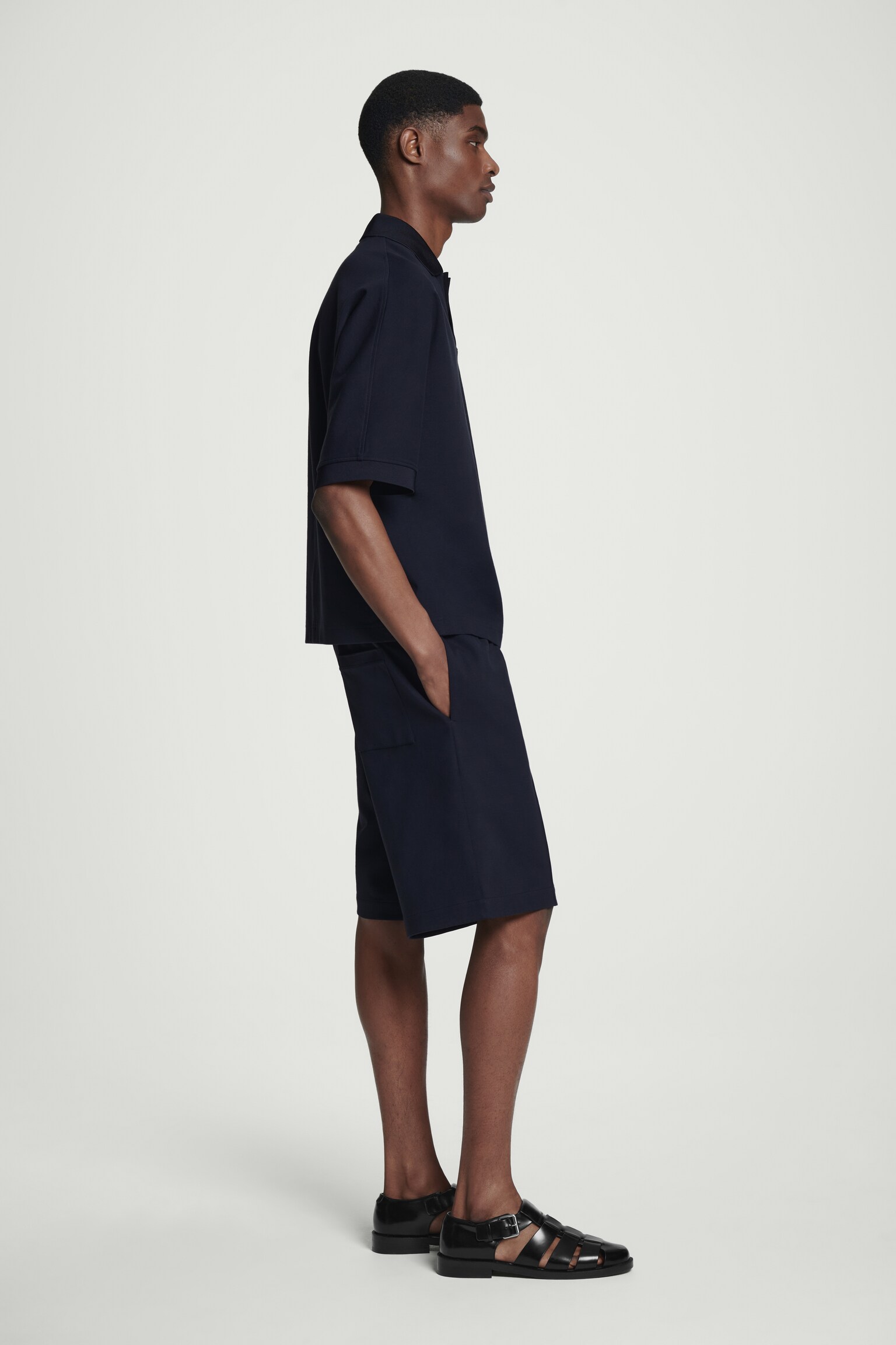 OPEN-COLLAR MERCERISED-JERSEY POLO SHIRT - NAVY - 6