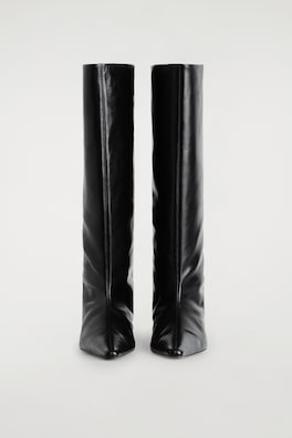 POINTED LEATHER WEDGE KNEE BOOTS — CARBON 2