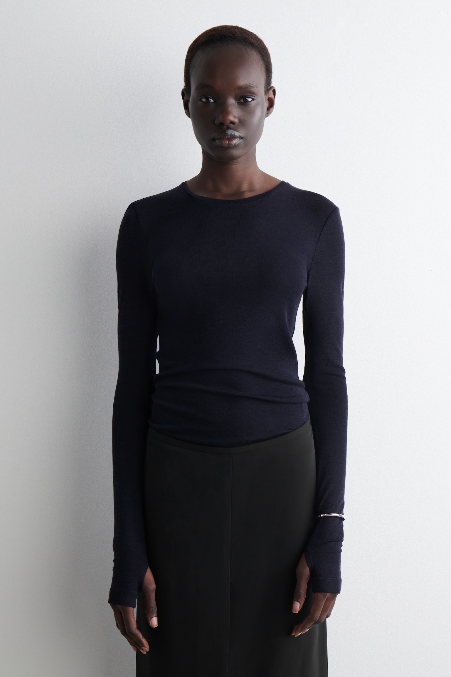 SLIM MERINO WOOL TOP - NAVY/CHARCOAL MÉLANGE/GREY / FLECKED/CAMEL MÉLANGE/DARK-BROWN MÉLANGE - 1