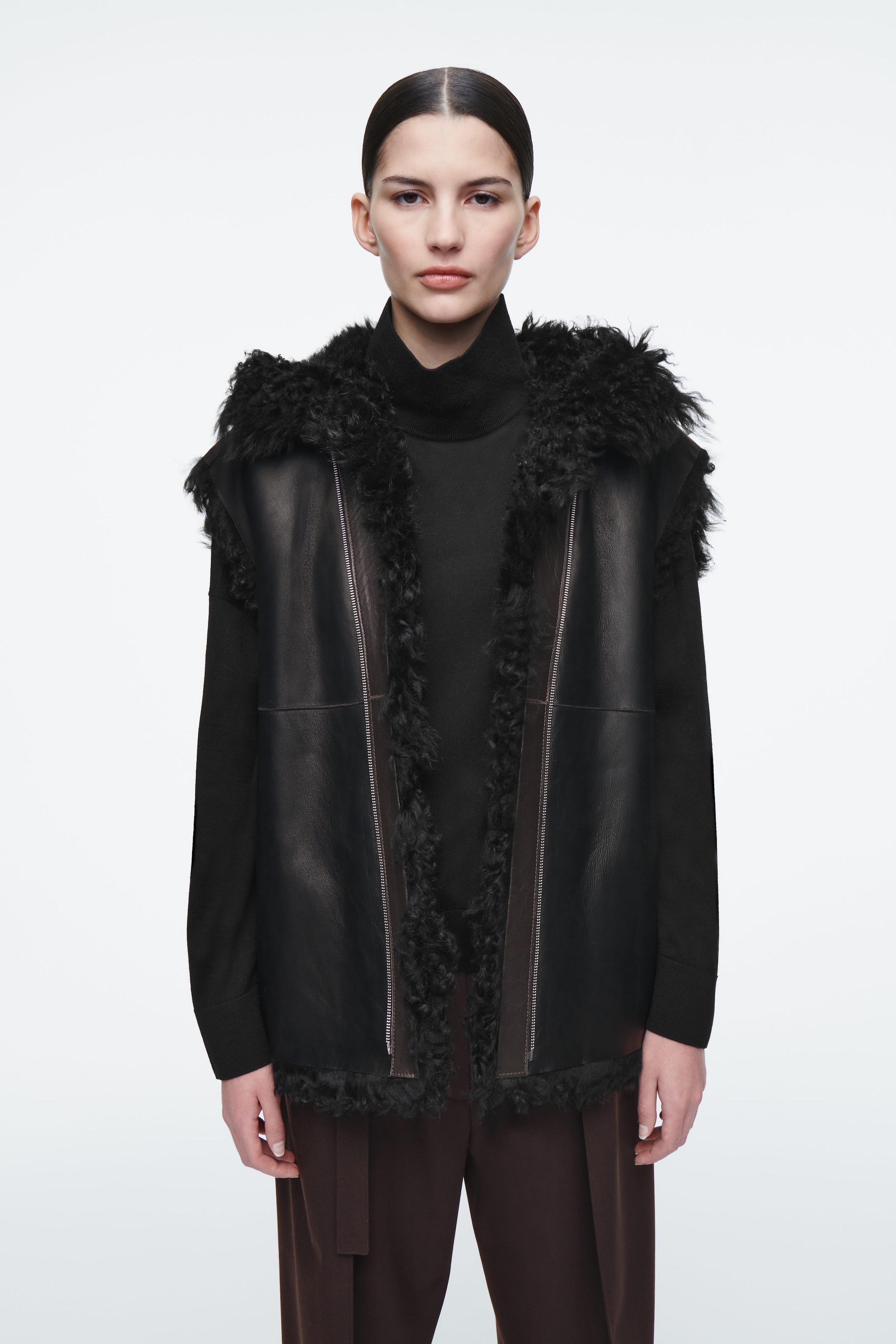 SHEARLING-LINED NAPPA HOODED JACKET