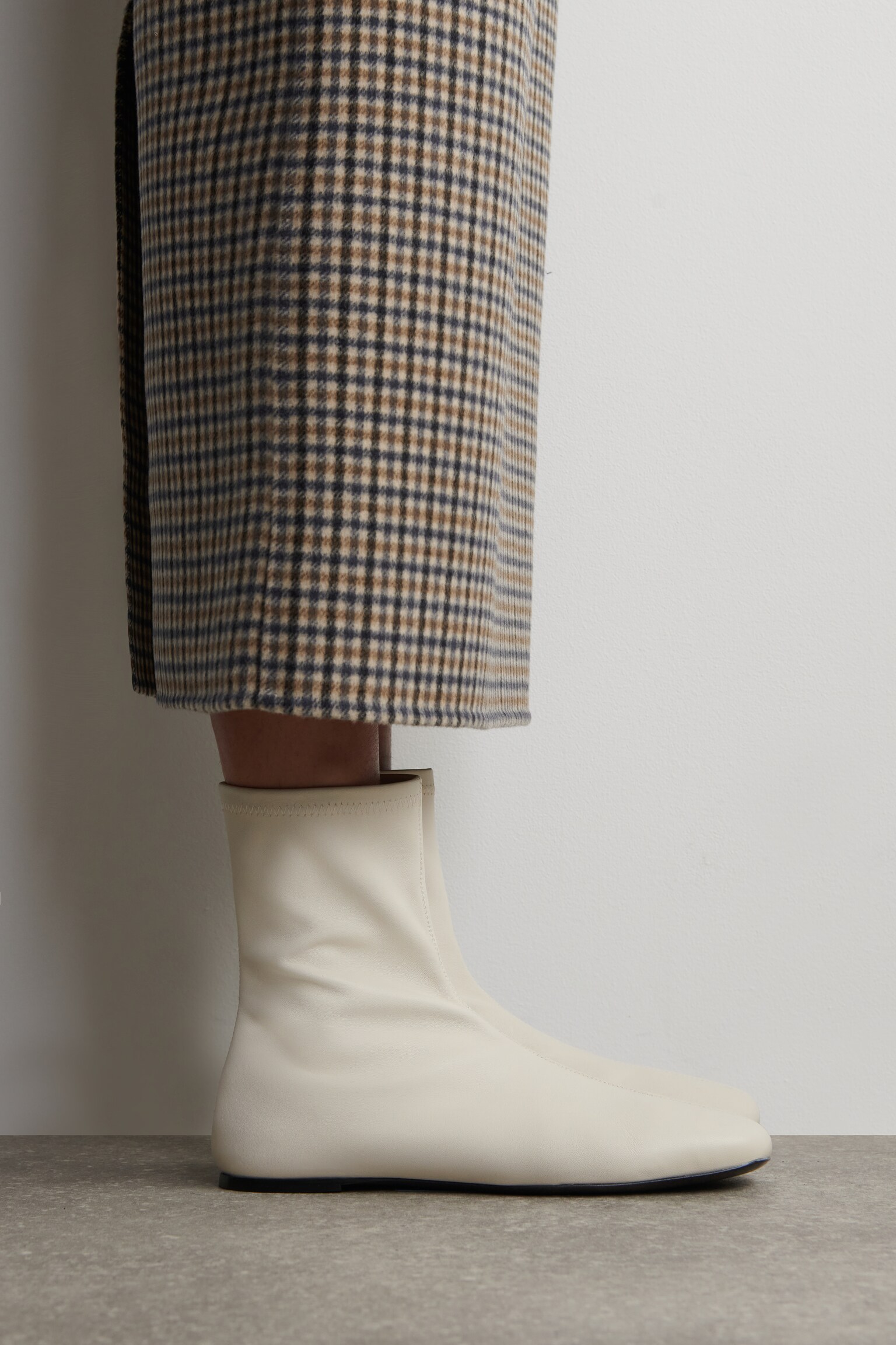 LEATHER SOCK BOOTS - CHALK/DARK BROWN - 5