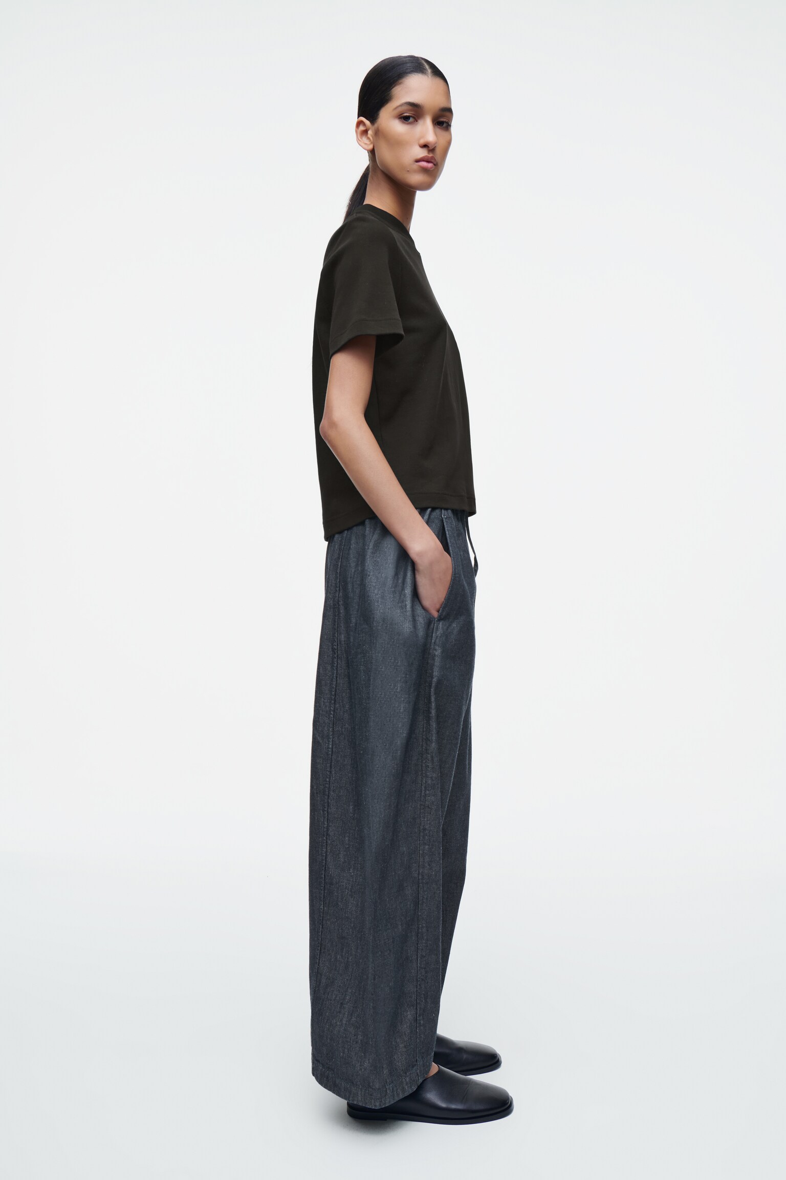 PANTALON BARREL À TAILLE AJUSTABLE EN DENIM - BLEU FONCÉ/BLEU - 5