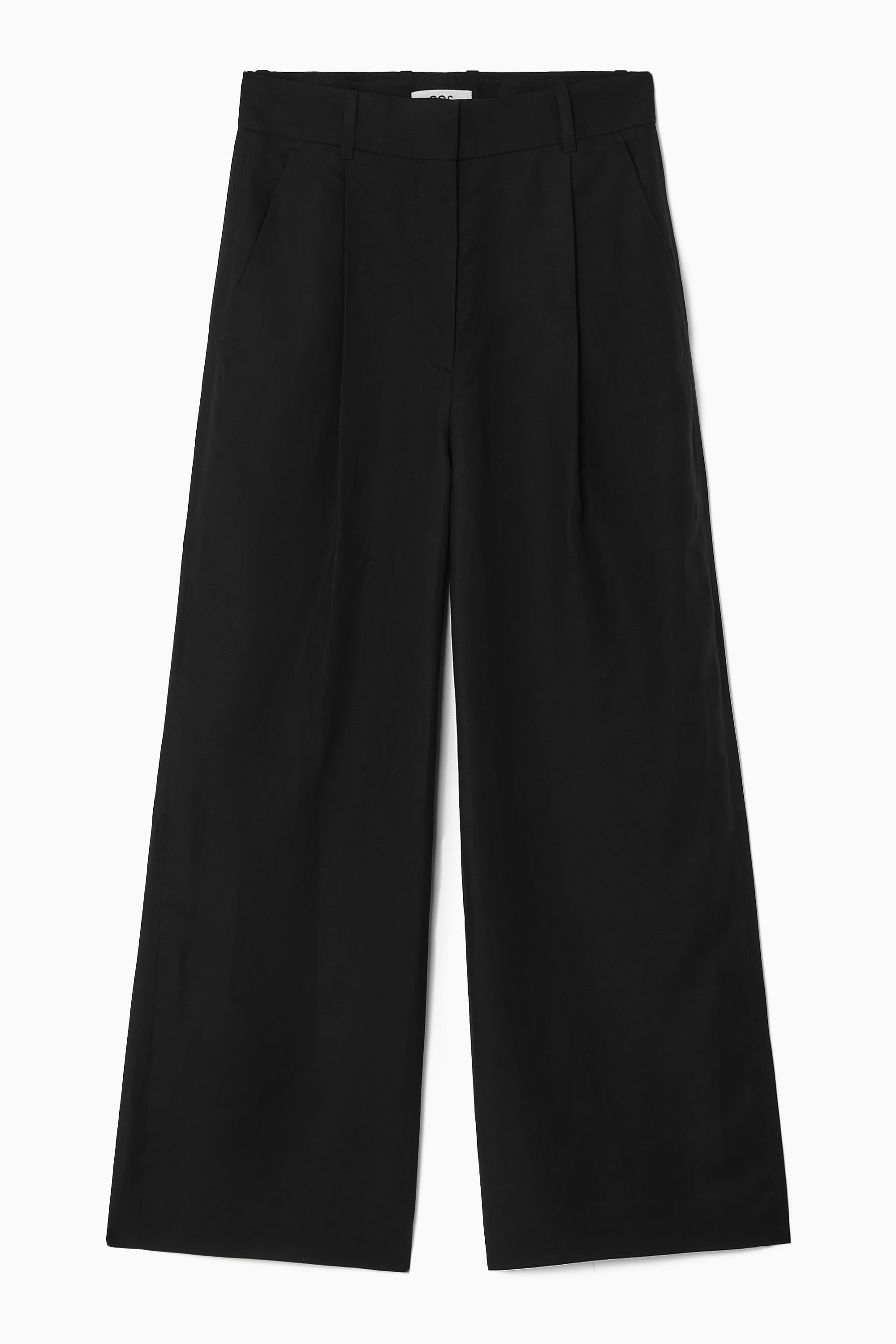RELAXED LINEN-BLEND WIDE-LEG TROUSERS - BLACK | COS