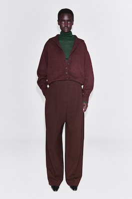 SCULPTED PURE CASHMERE MOCK-NECK CARDIGAN — BURGUNDY MÉLANGE 3