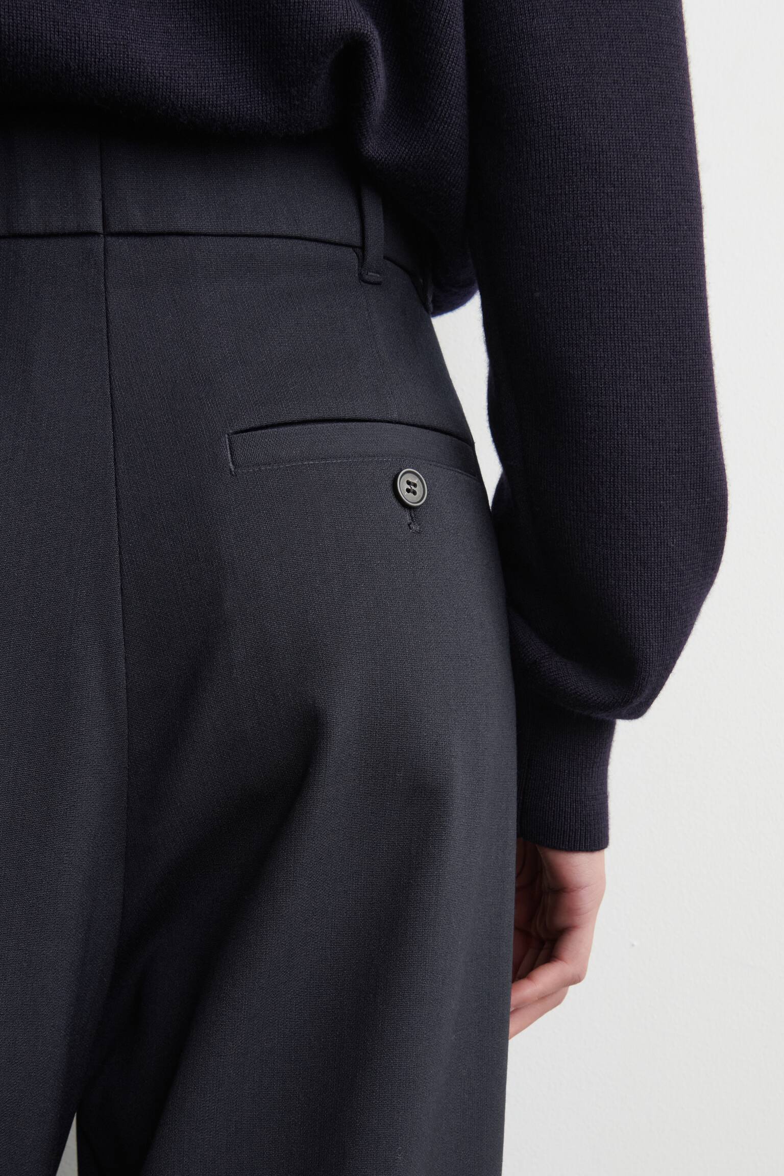 PANTALON TULIPE À PLIS EN LAINE MÉLANGÉE - BLEU MARINE/NOIR - 6