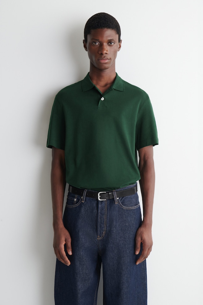 INTERLOCK COTTON POLO SHIRT — DARK GREEN