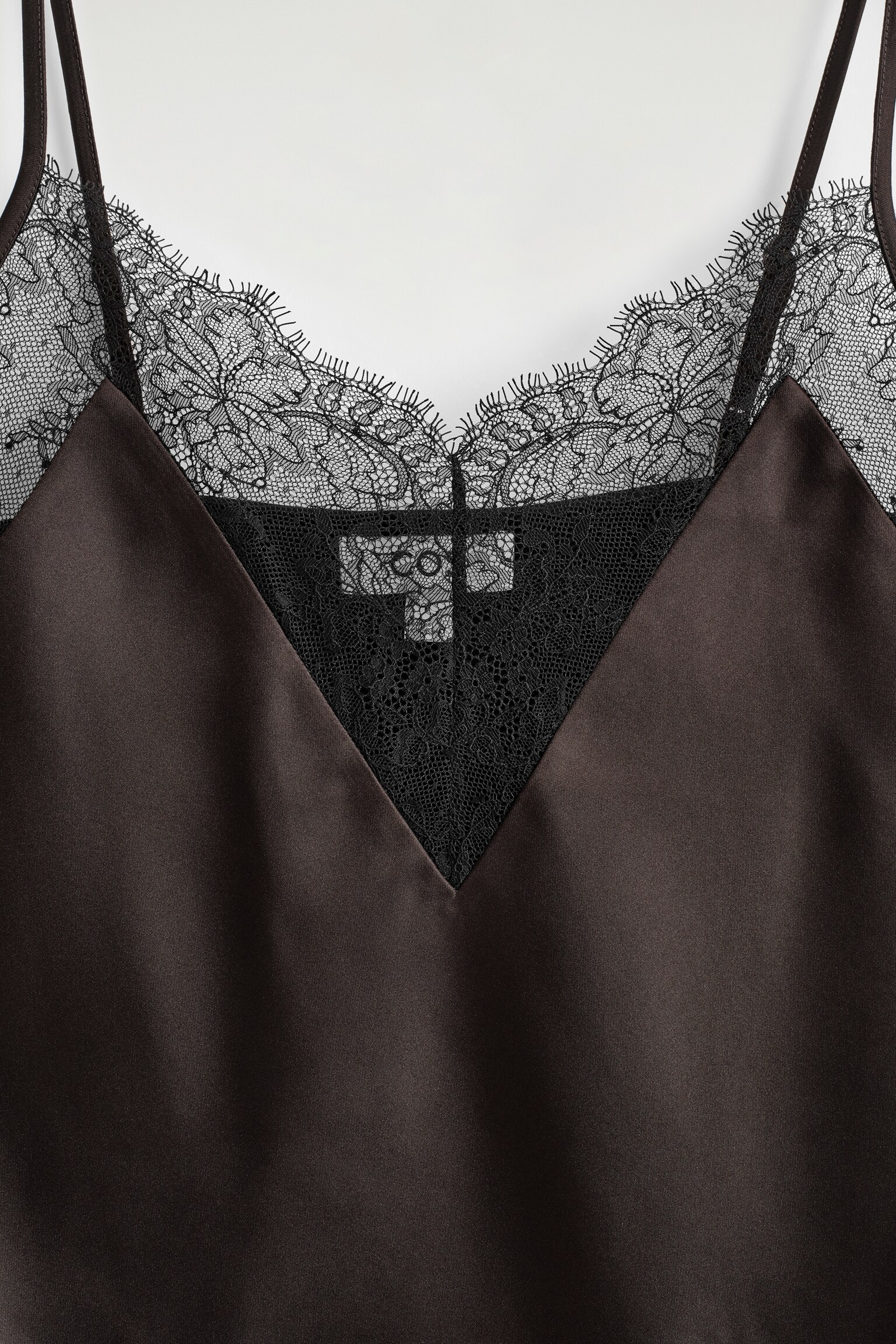 LACE-TRIMMED SATIN CAMI TOP - BROWN - 4