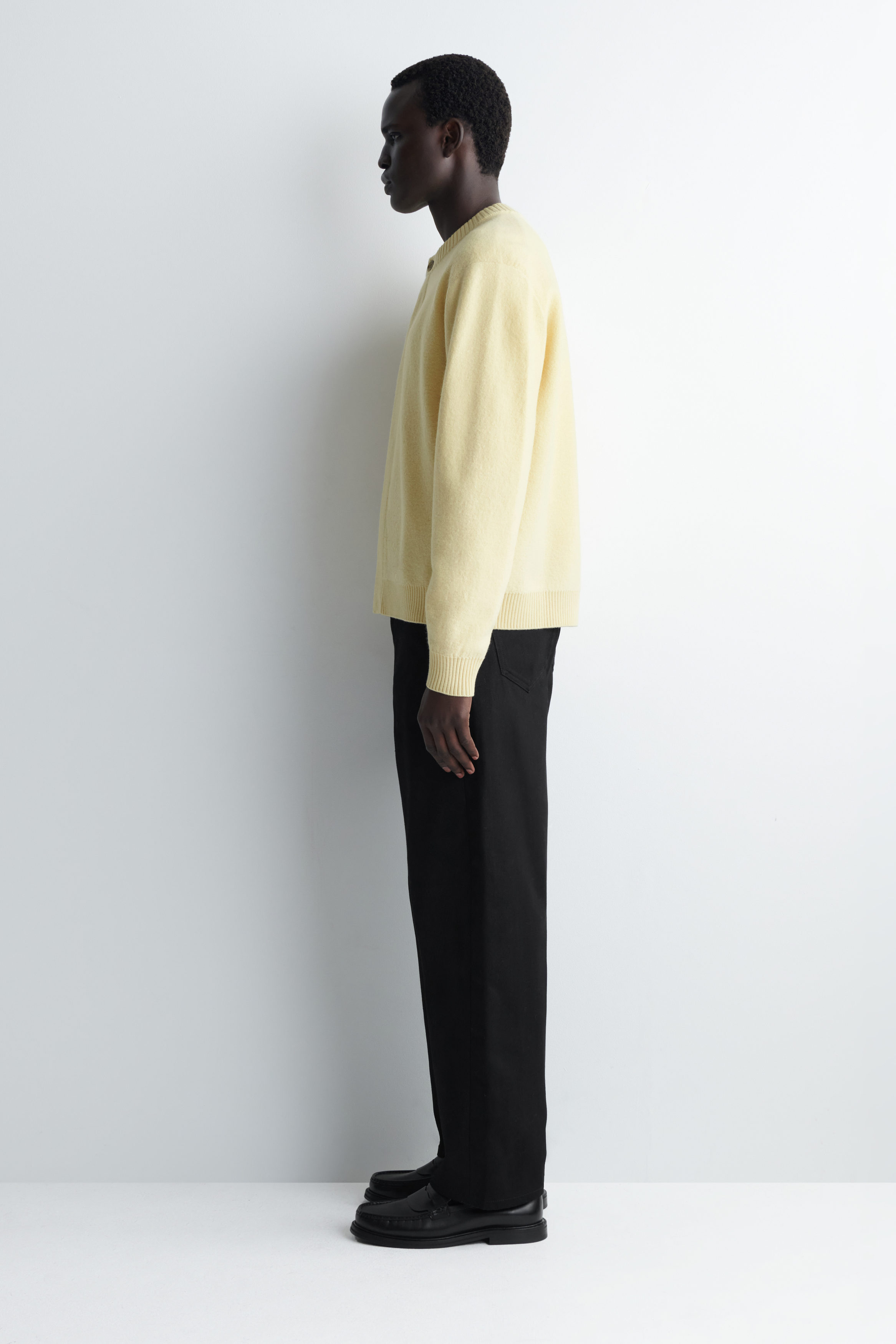 BOILED-WOOL CREW-NECK CARDIGAN - BUTTER YELLOW | COS US