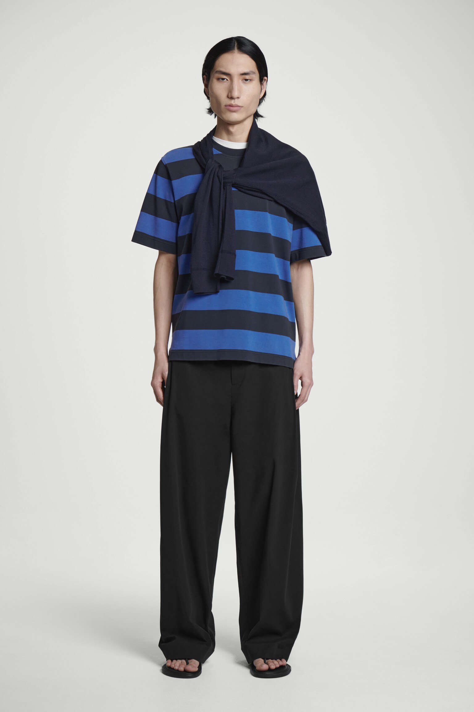 RELAXED STRIPED COTTON T-SHIRT - BLUE / STRIPED - 5