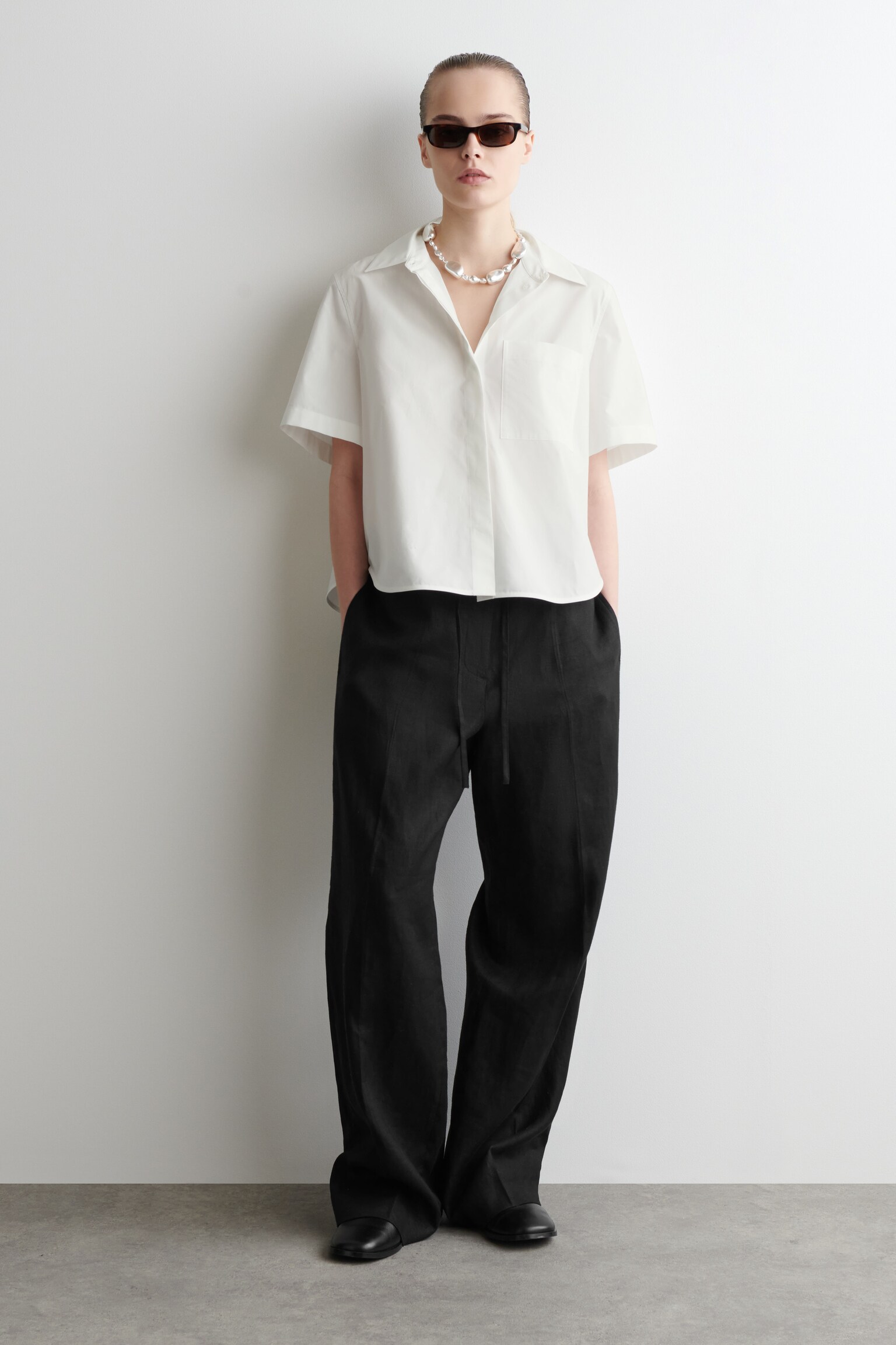 CHEMISE CROPPED À MANCHES COURTES EN COTON - BLANC/BRUN/ROSE/ROSE - 4