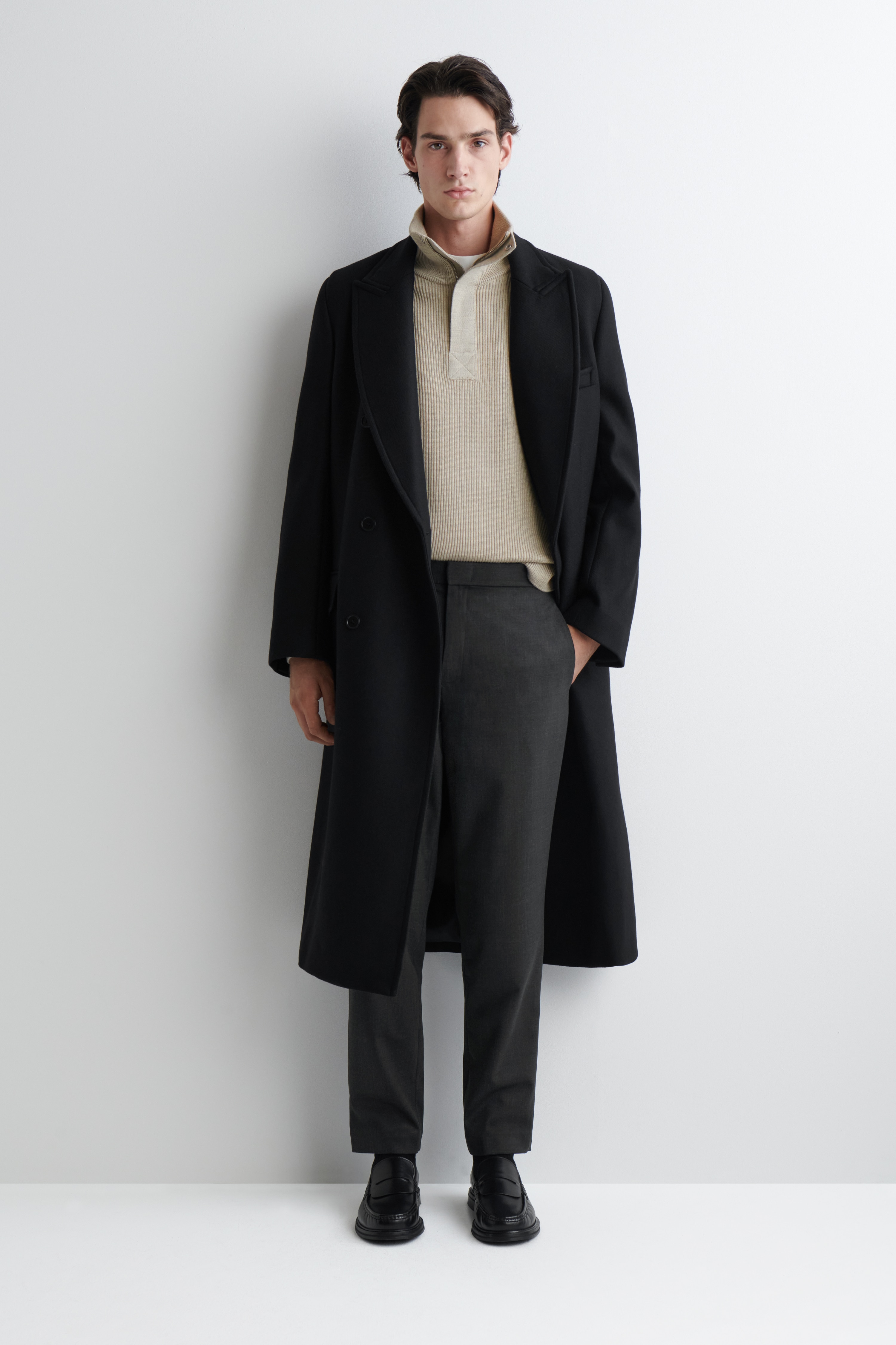 PANTALONI SLIM DIN LÂNĂ - antracit/BLACK