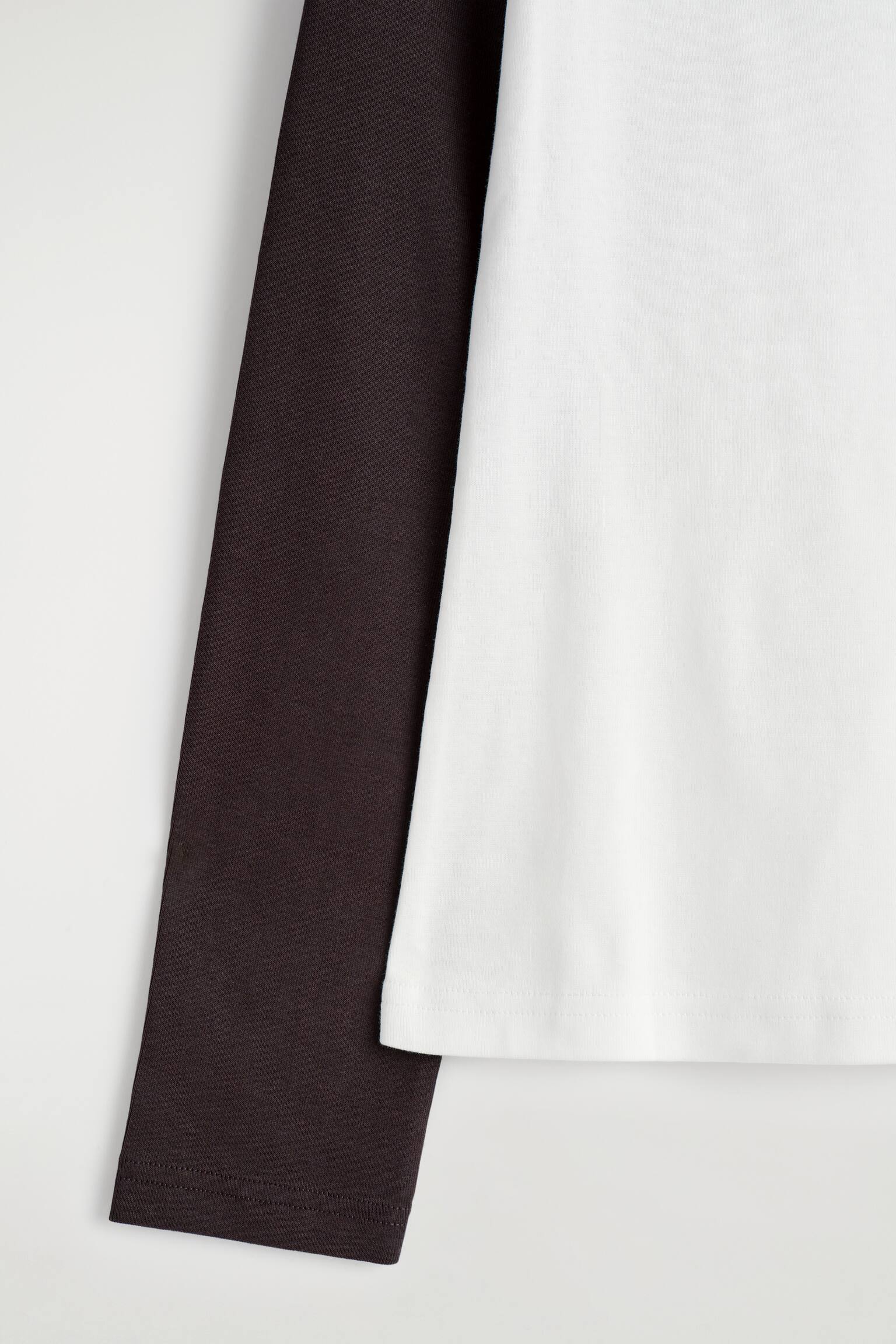 T-shirt met contrasterende mouwen - Wit / bruin/wit / blauw - 3