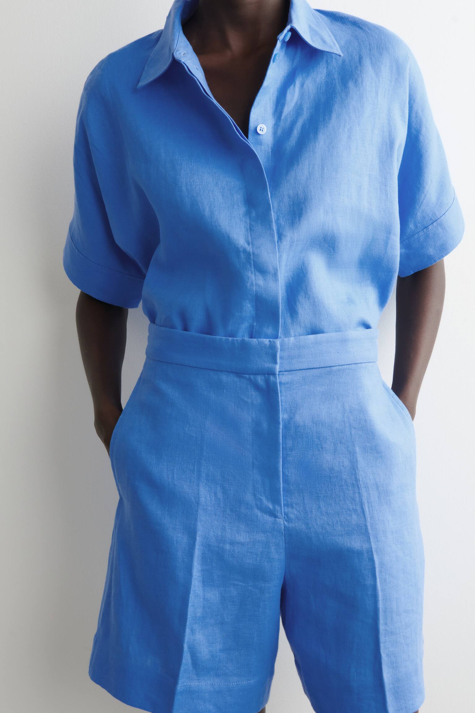 Sako s elastickým pasem z lnu - MODRÁ/ČERNÁ - 6