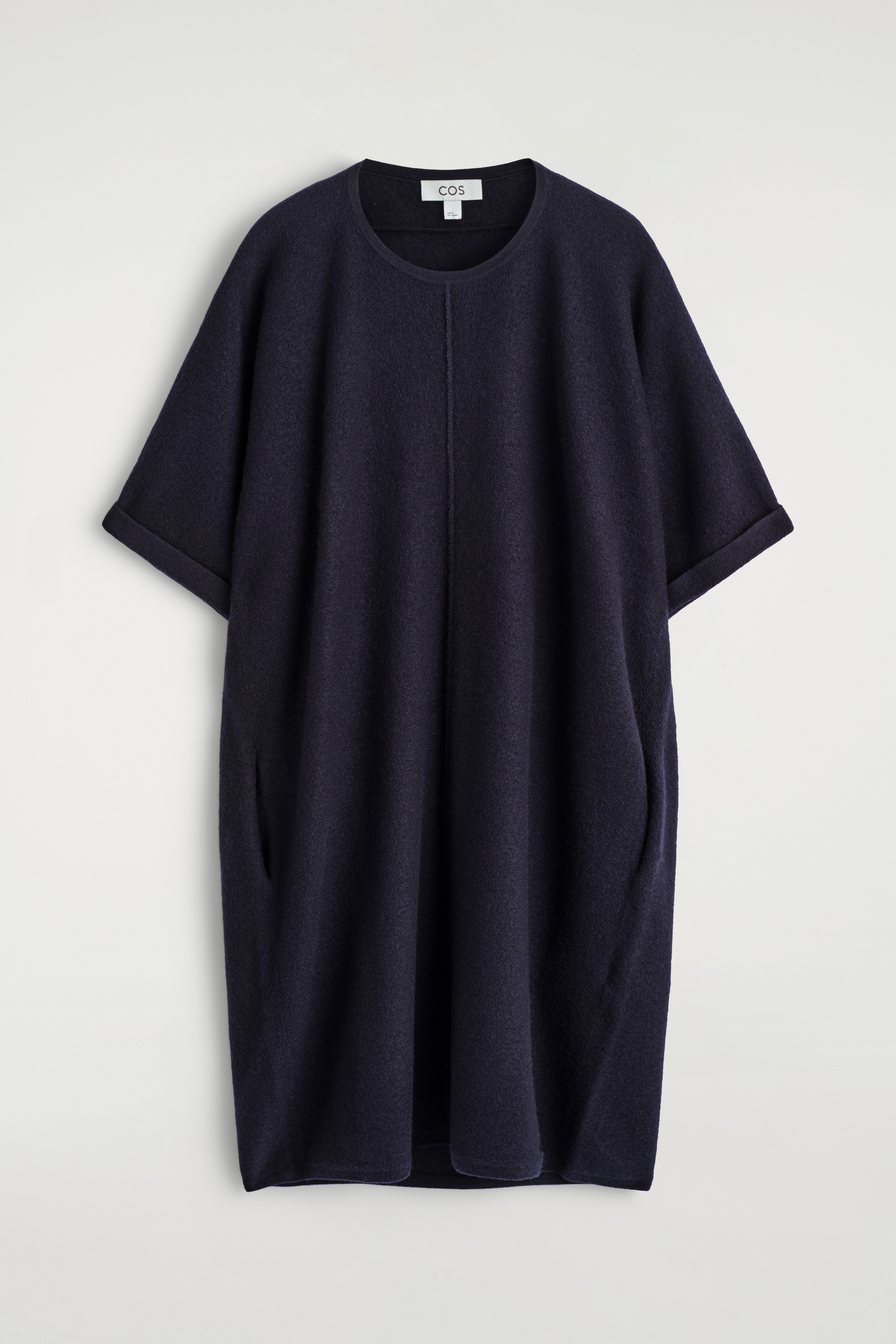 SCULPTED MERINO WOOL MINI DRESS - NAVY/GREY MÉLANGE