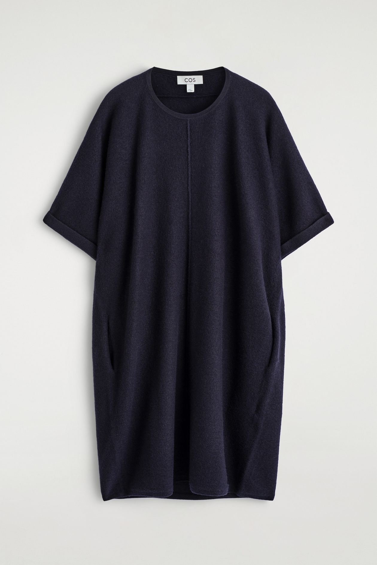 SCULPTED MERINO WOOL MINI DRESS — NAVY
