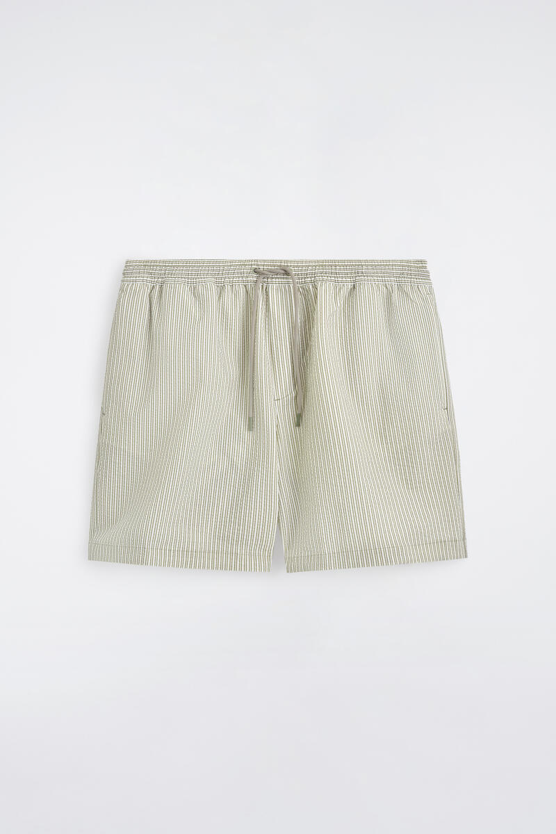 Striped Seersucker Drawstring Swim Shorts