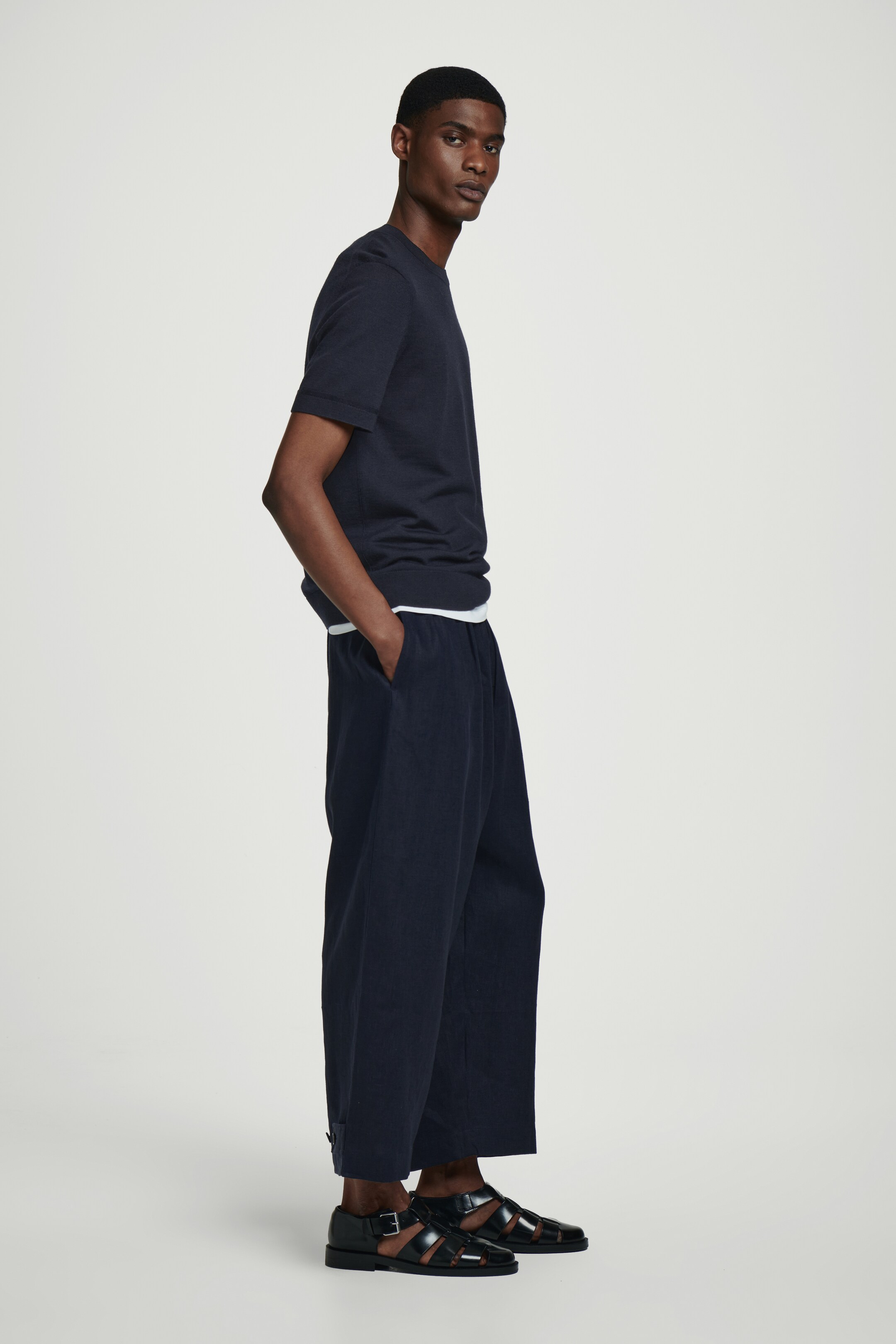 Agrandir l'image: PANTALON LARGE À TAILLE ÉLASTIQUÉE EN LIN - BLEU MARINE - HOMME | H&M CH 5