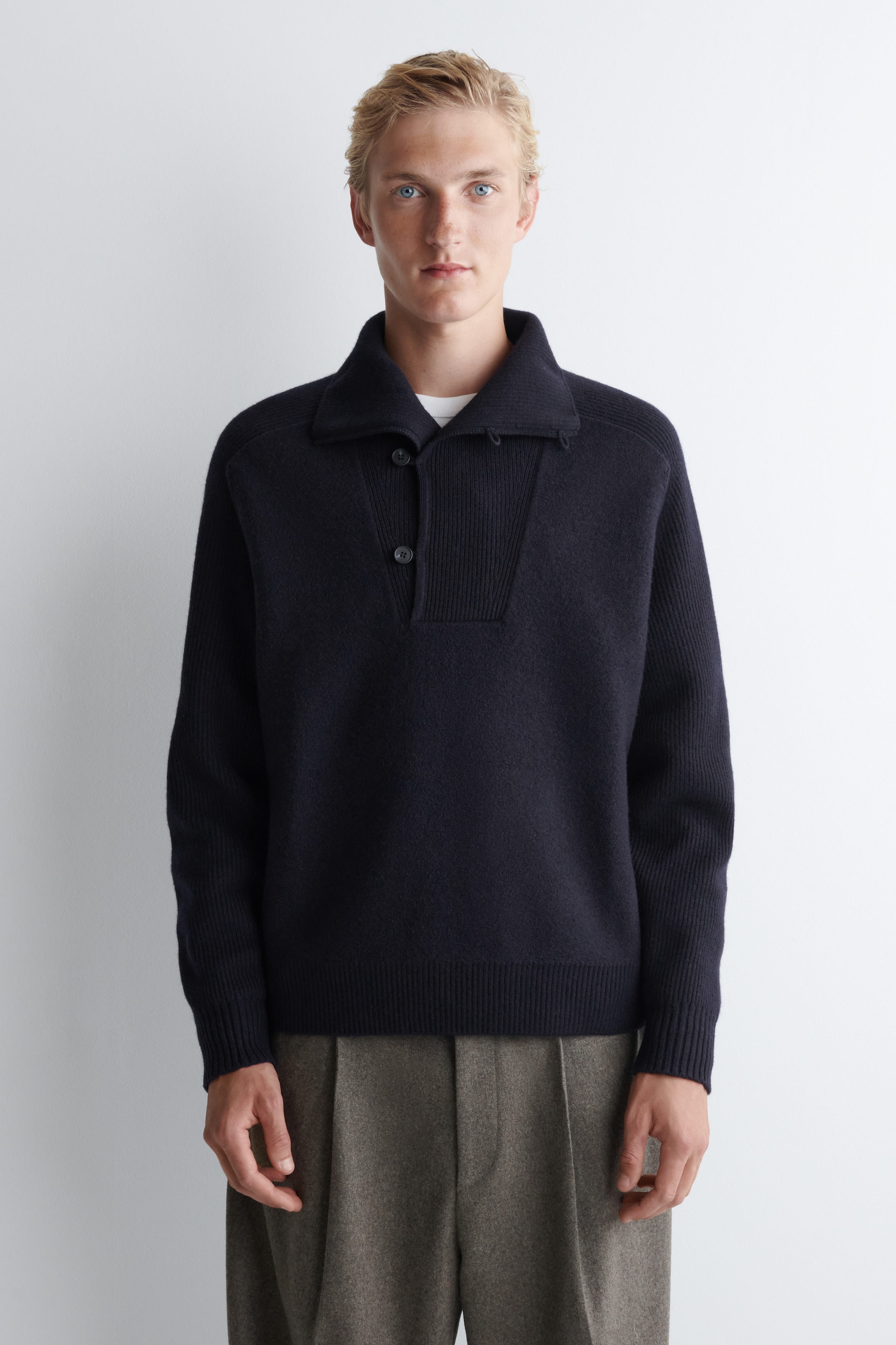 PANELLED MERINO WOOL FUNNEL-NECK JUMPER