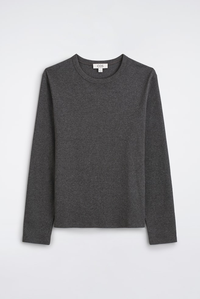 SLIM RIBBED COTTON LONG-SLEEVED T-SHIRT - MELANJ GRIGIU ÎNCHIS/ANTRACIT MELANJ/ARDEZIE/ALB/MELANJ GRIGIU ÎNCHIS/BLACK - 1
