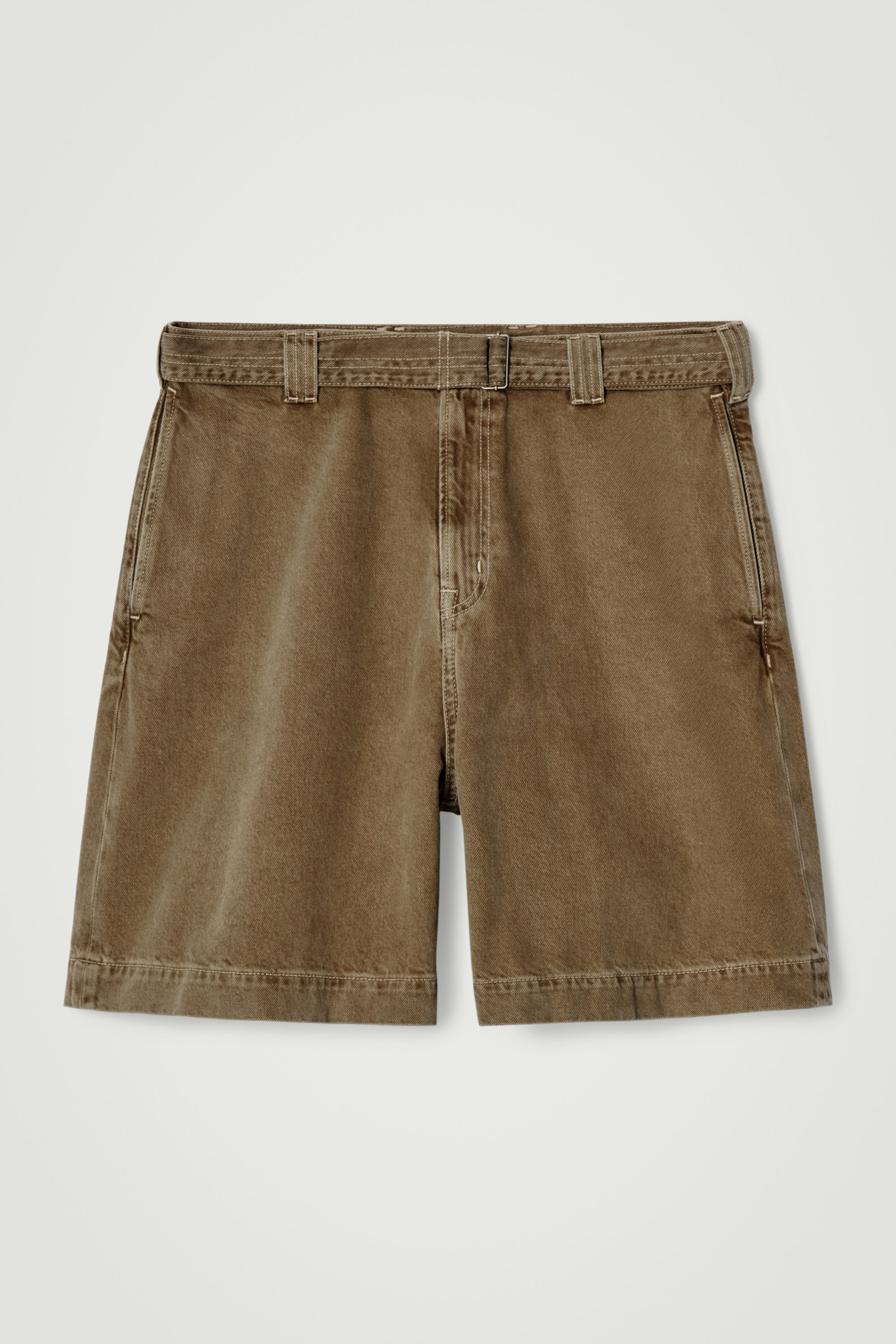 【KOOLOSET】Brown Brush Washed Bermuda Denim BELTED DENIM SHORTS - TOBACCO | COS