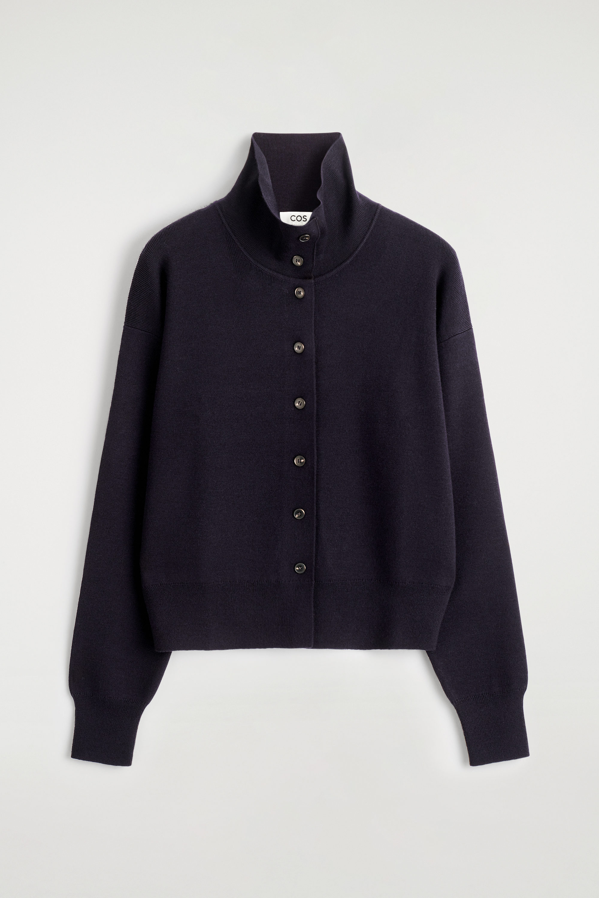 MERINO WOOL MOCK-NECK CARDIGAN - NAVY | COS US