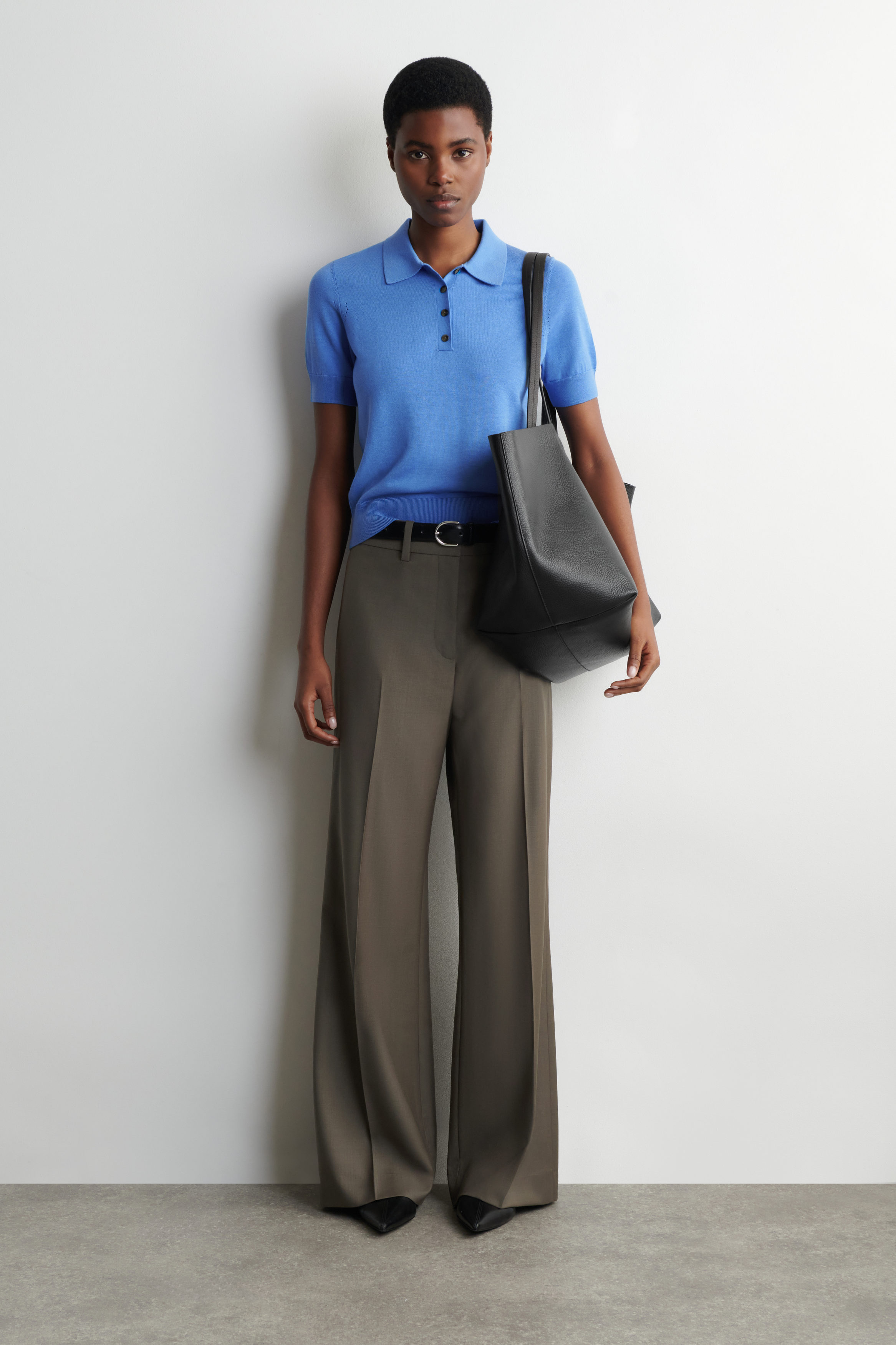 SHRUNKEN WOOL-BLEND POLO SHIRT - BLUE | COS US