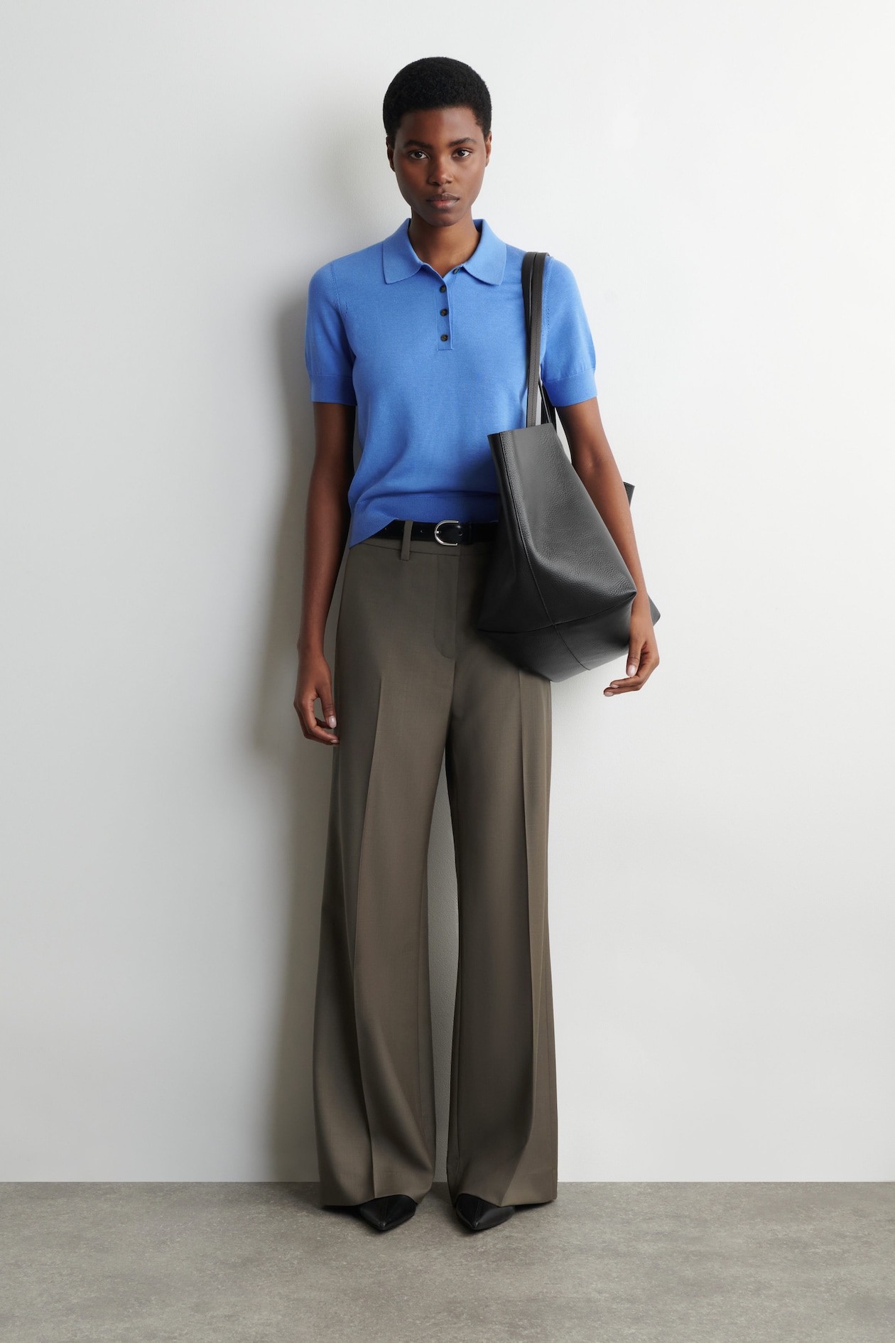 SHRUNKEN WOOL-BLEND POLO SHIRT — BLUE